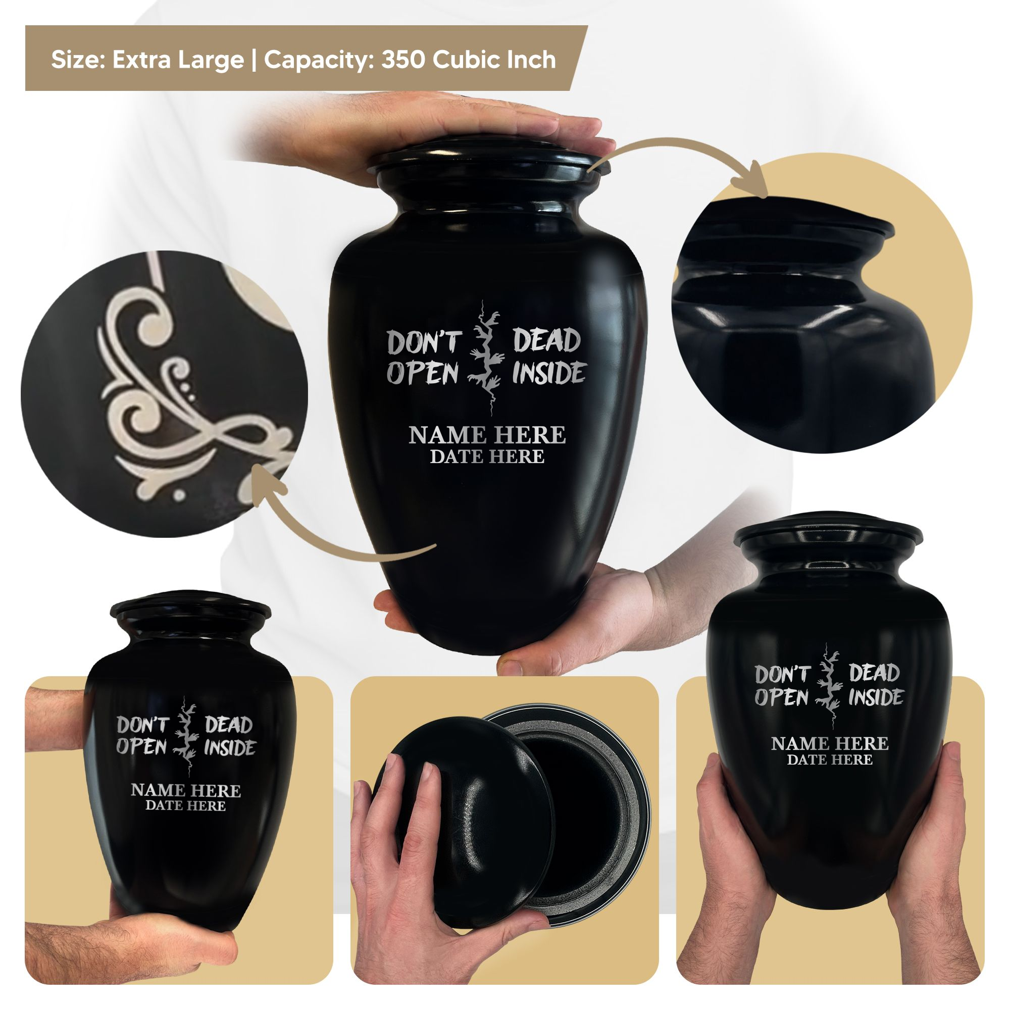 Polished Extra Large Human Cremation Urn 350 Cubic Inch - Engraved Aluminum | Funny Pop Culture Collection