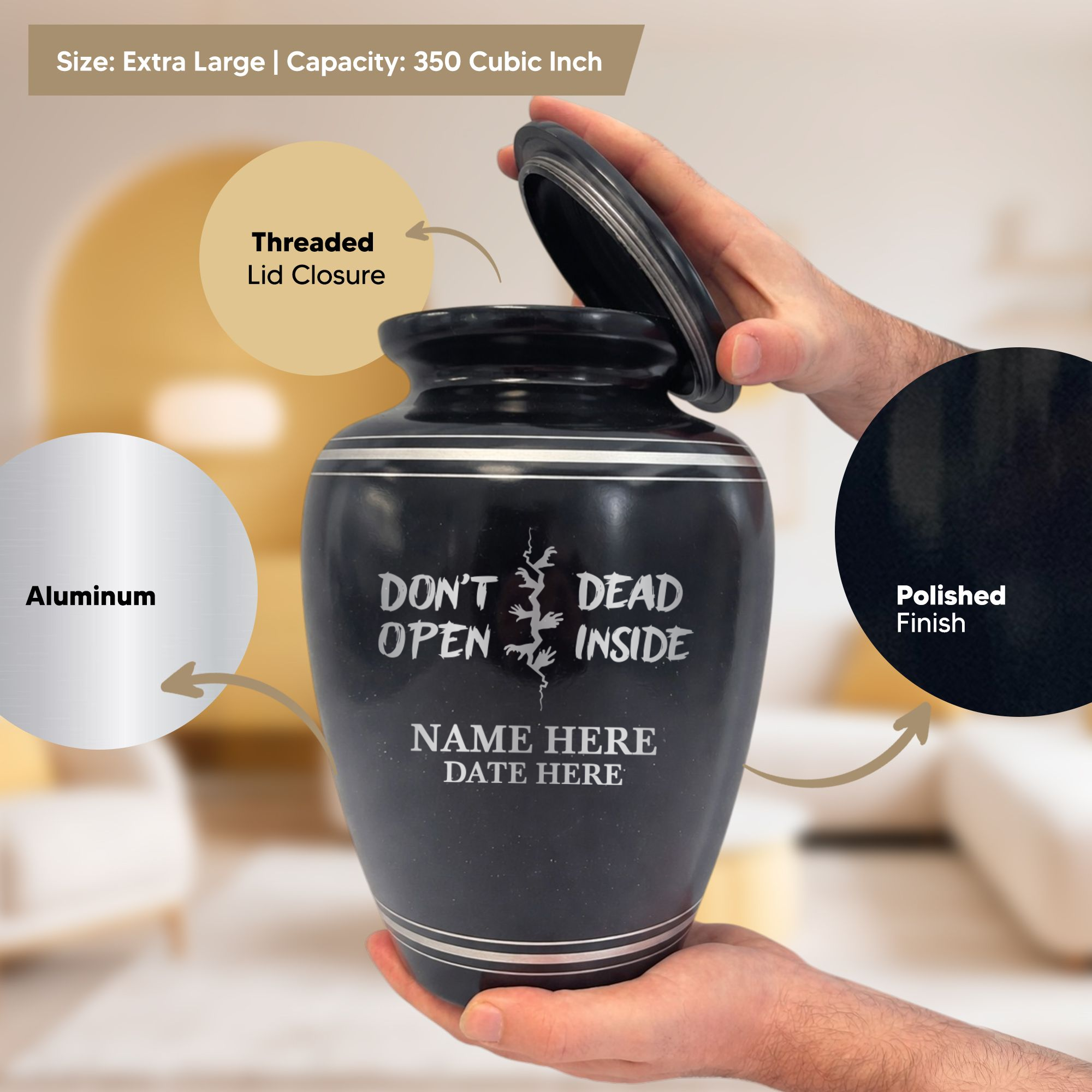Extra Large Human Cremation Urn - 350 Cubic Inch - Black Spotted Finish with Silver Rim | Funny Pop Culture Collection