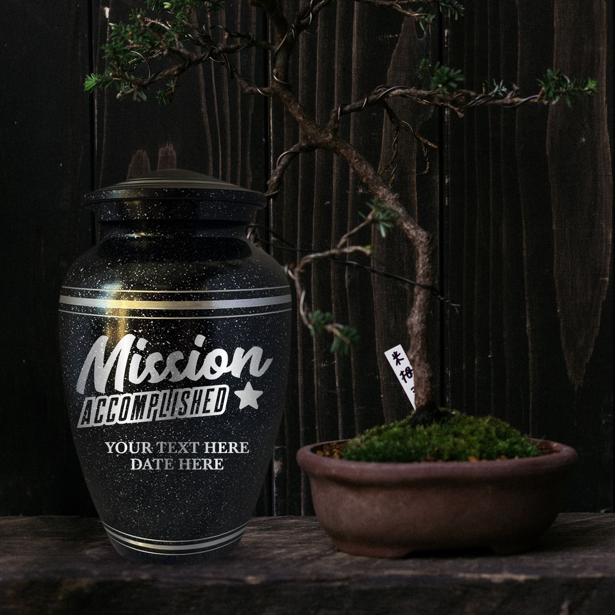 Spotted Black Aluminum with Silver Rim Human Cremation Urn - 200 Cubic Inch | Fantasy Memorial