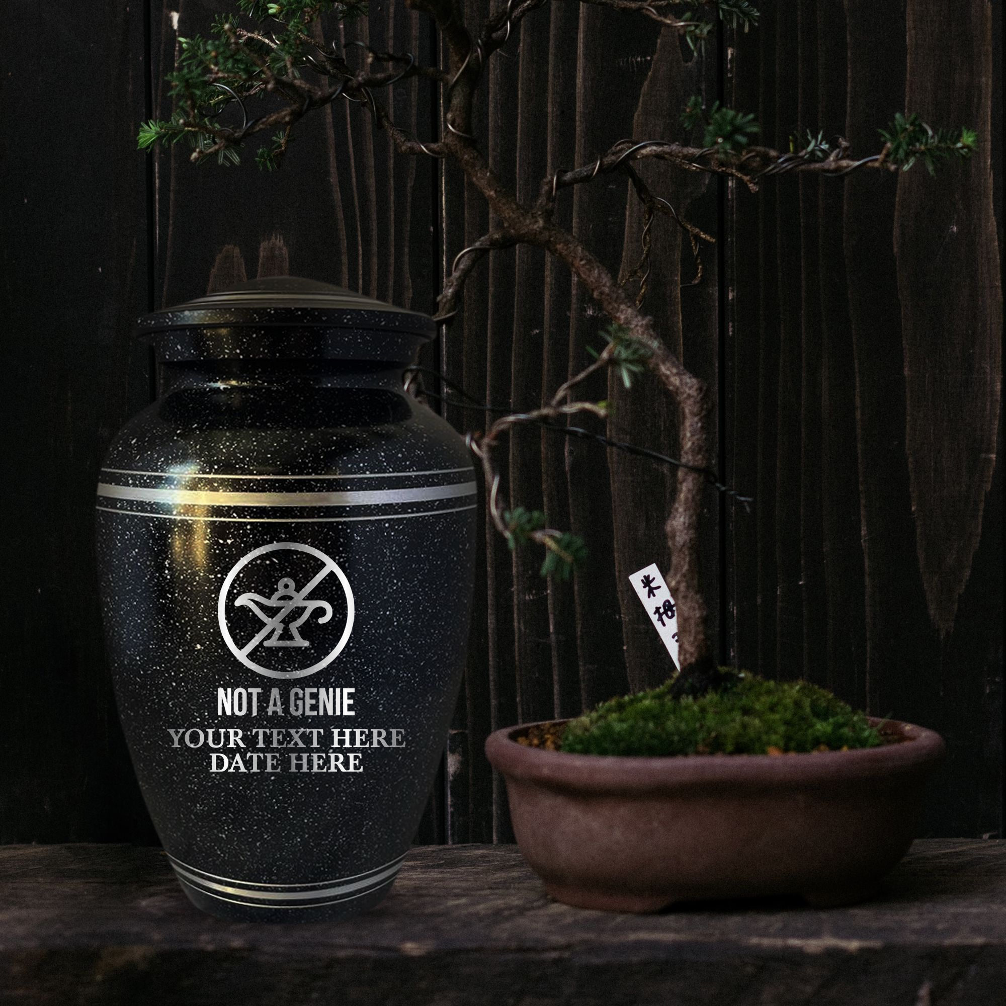 Spotted Black Aluminum with Silver Rim Human Cremation Urn - 200 Cubic Inch | Funny Pop Culture