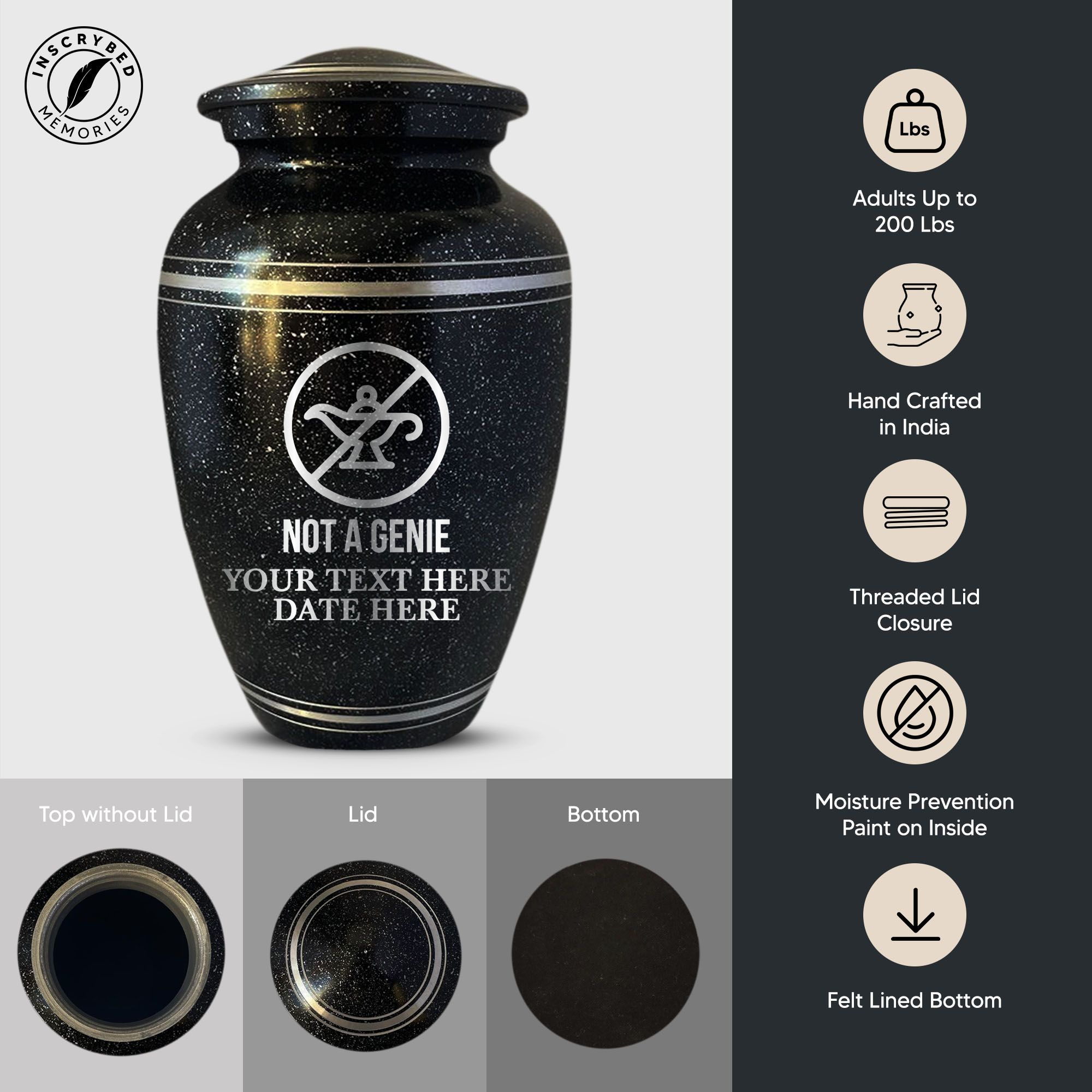 Spotted Black Aluminum with Silver Rim Human Cremation Urn - 200 Cubic Inch | Funny Pop Culture