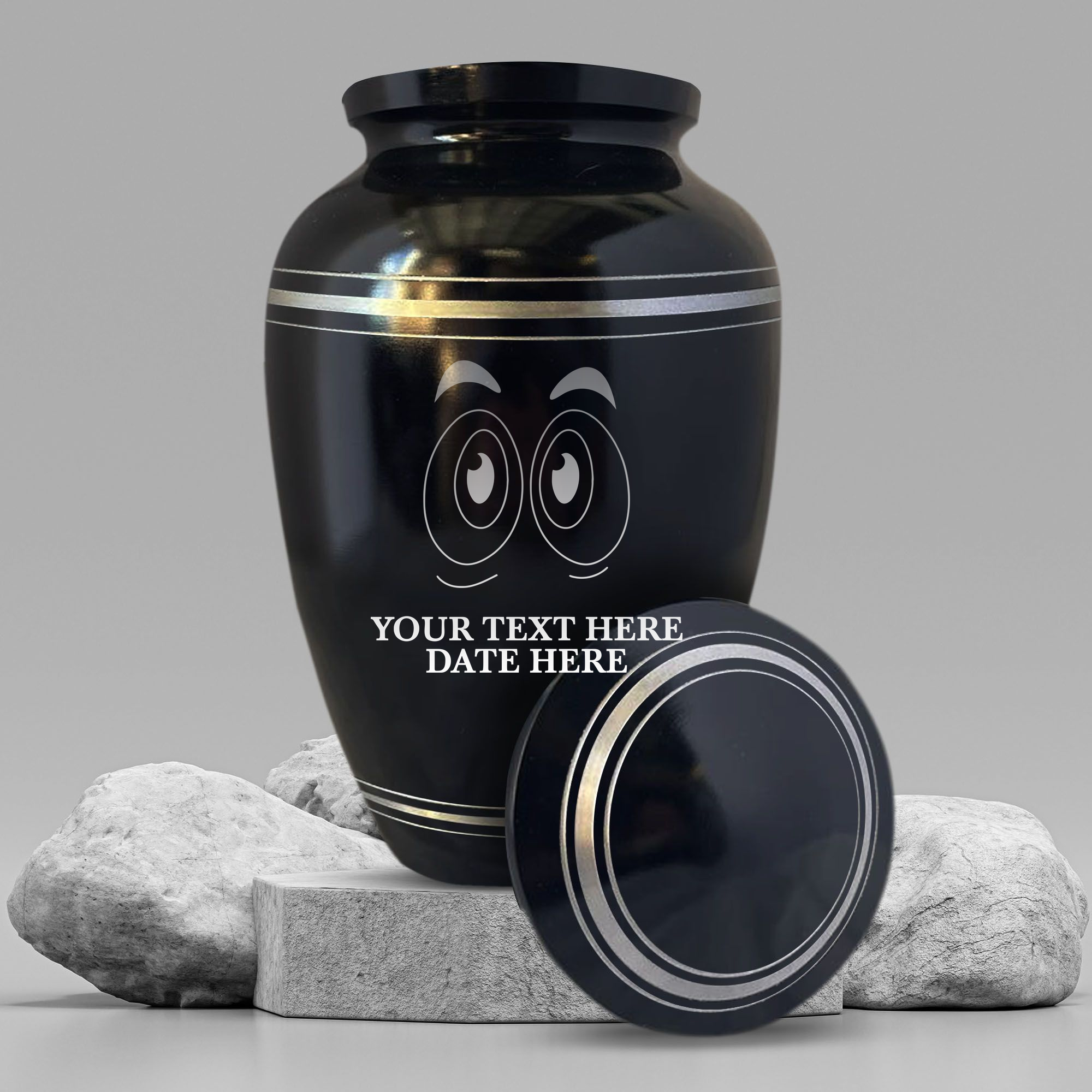 Polished Aluminum with Silver Rim Human Cremation Urn - 200 Cubic Inch | Funny Eyes