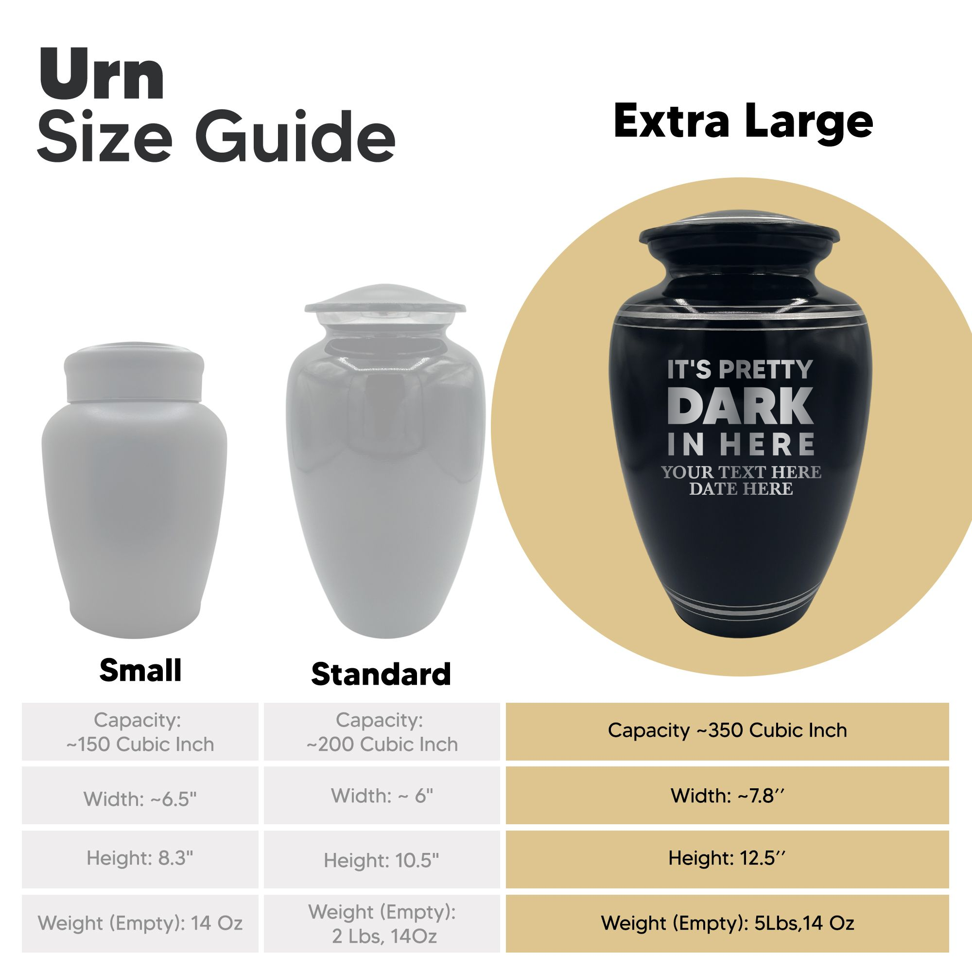 Human Cremation Urn - 350 Cubic Inch Capacity - Black with Silver Rim | Just Funny Memorial Collection