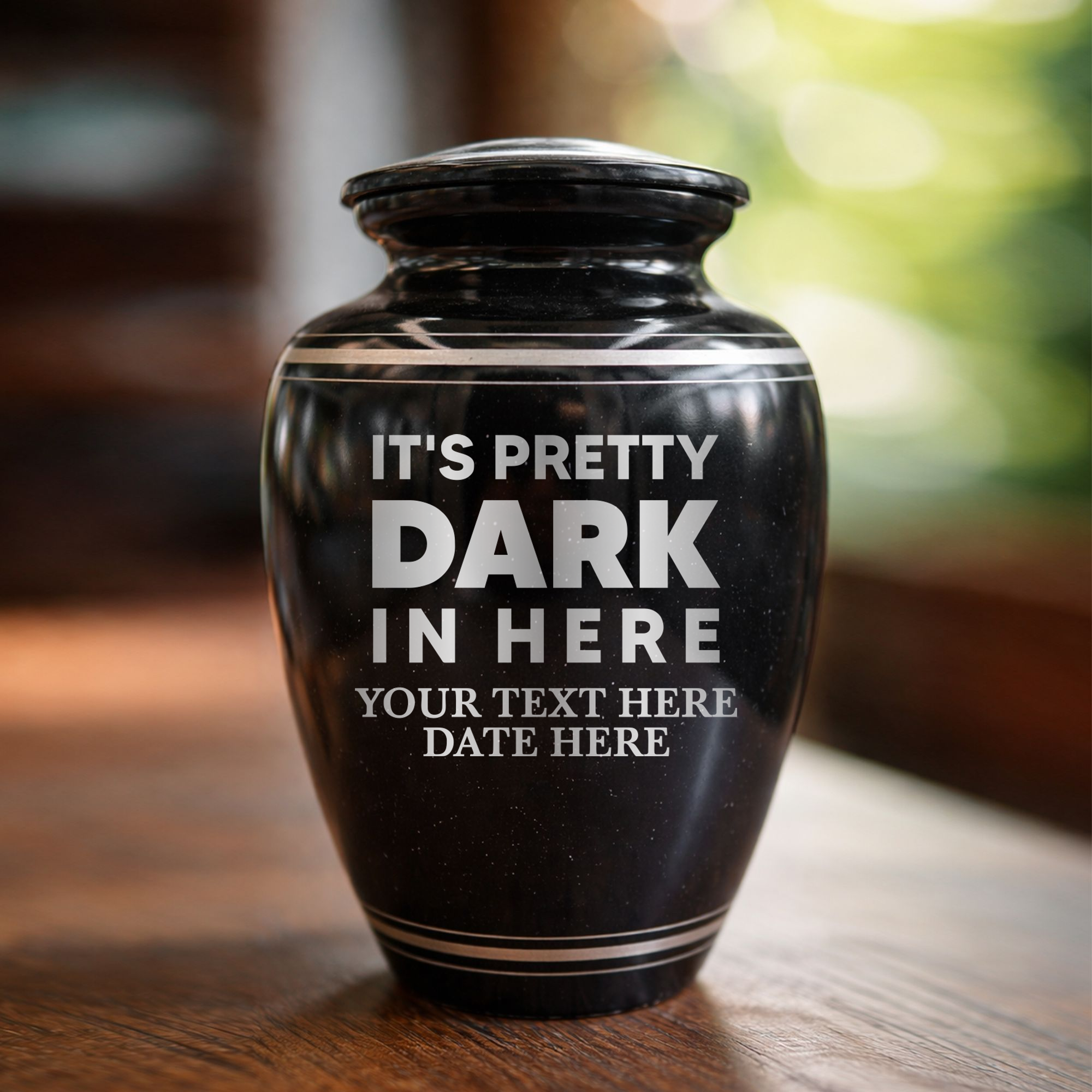 Extra Large Human Cremation Urn - 350 Cubic Inch - Black Spotted Finish with Silver Rim | Just Funny Memorial Collection