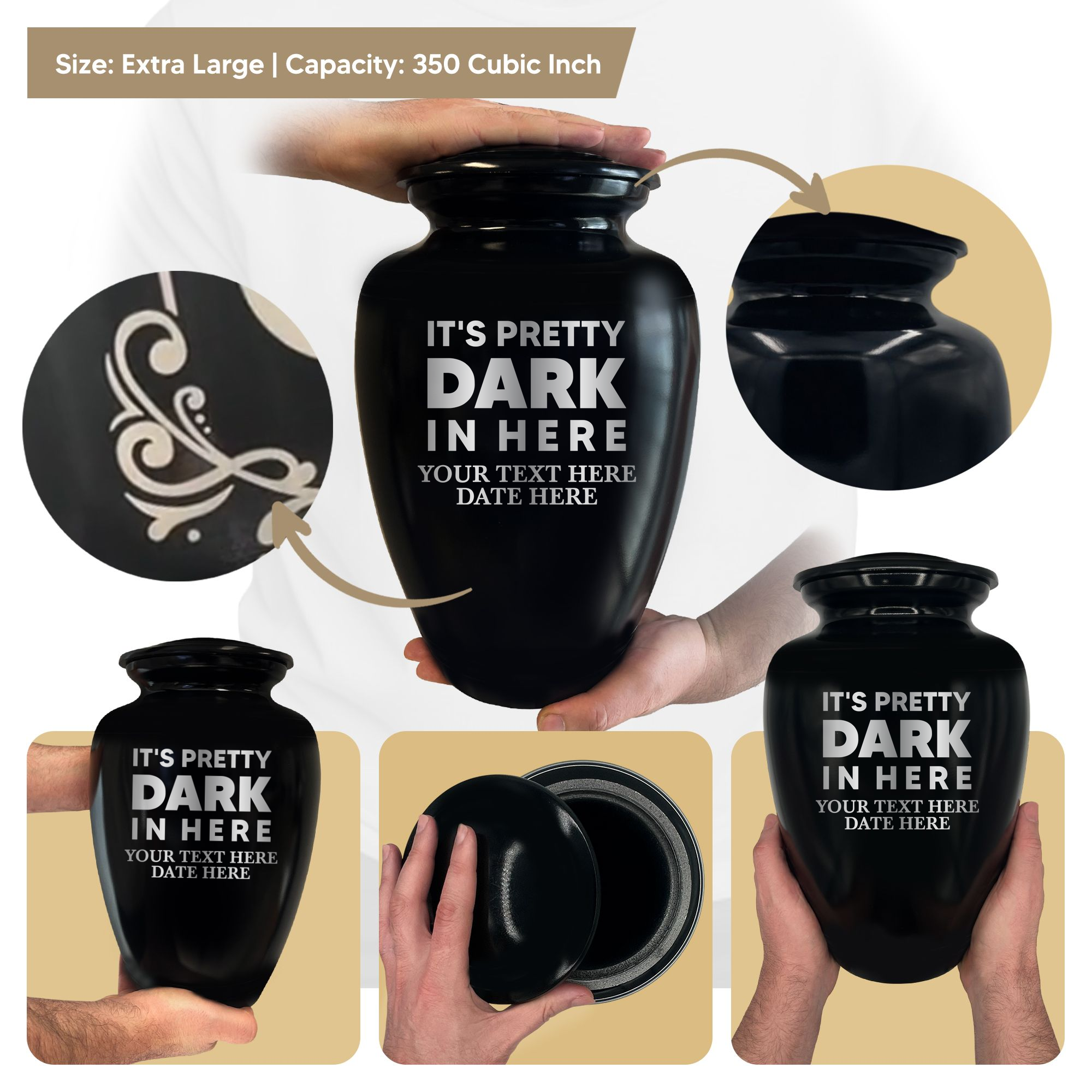 Polished Extra Large Human Cremation Urn 350 Cubic Inch - Engraved Aluminum | Just Funny Memorial Collection