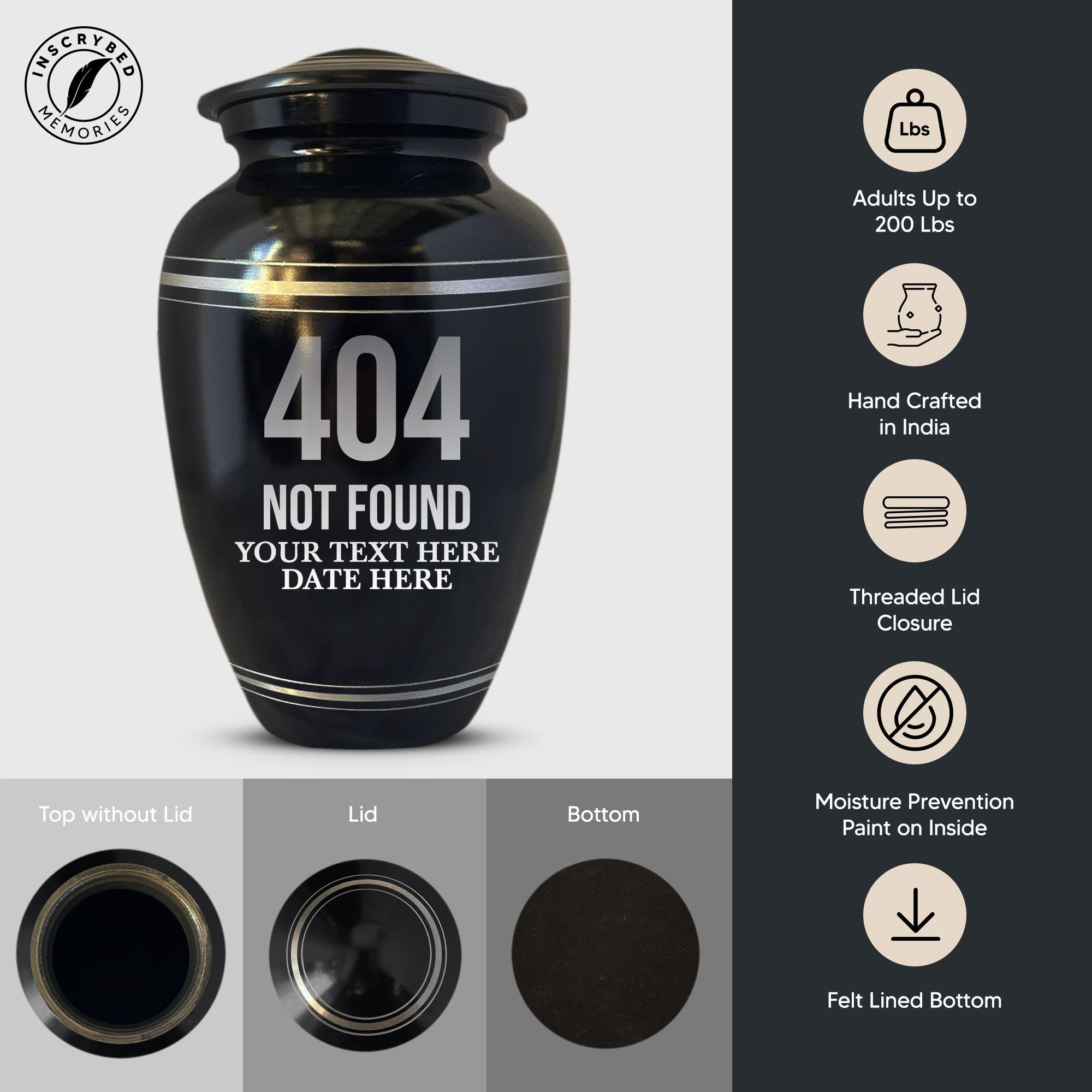Polished Aluminum with Silver Rim Human Cremation Urn - 200 Cubic Inch | Tech Humor
