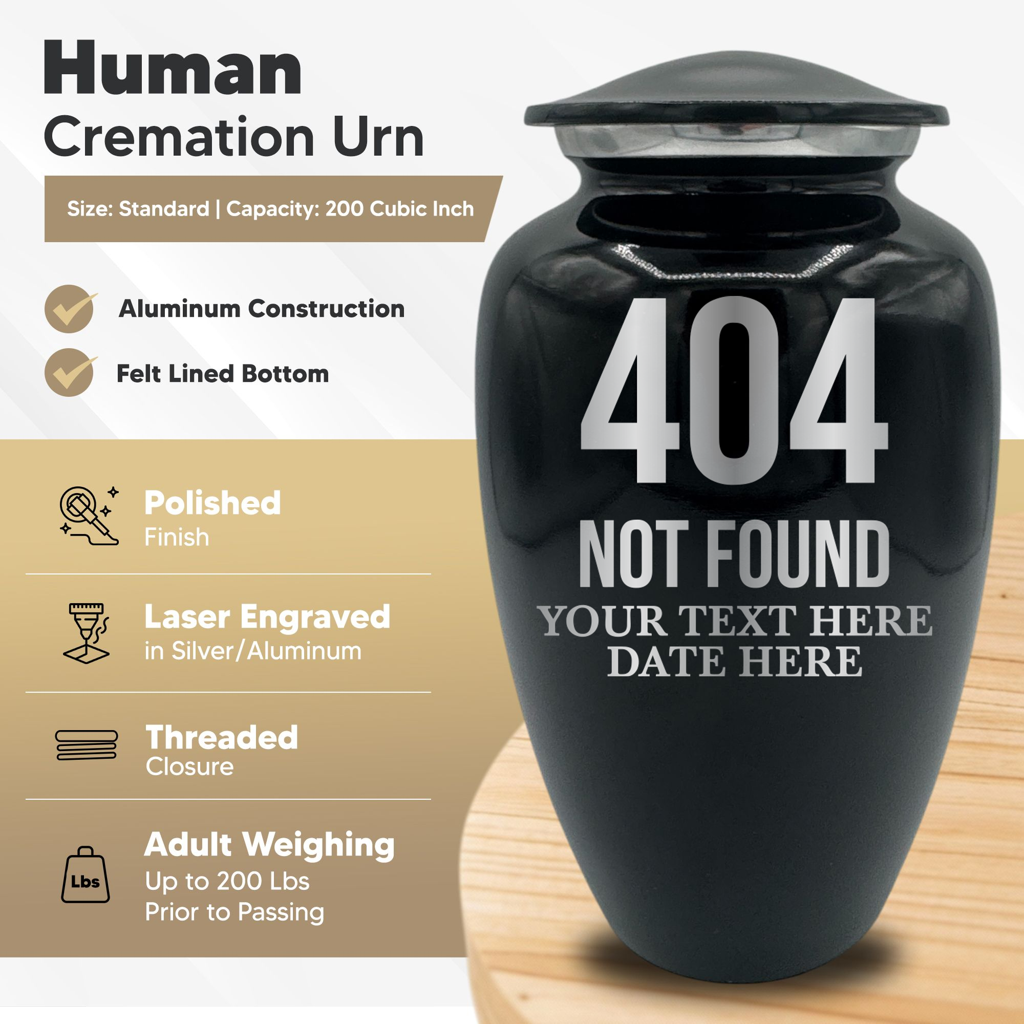 Splendor Human Cremation Urn – 200 Cubic Inch Capacity – Metal | Tech Humor