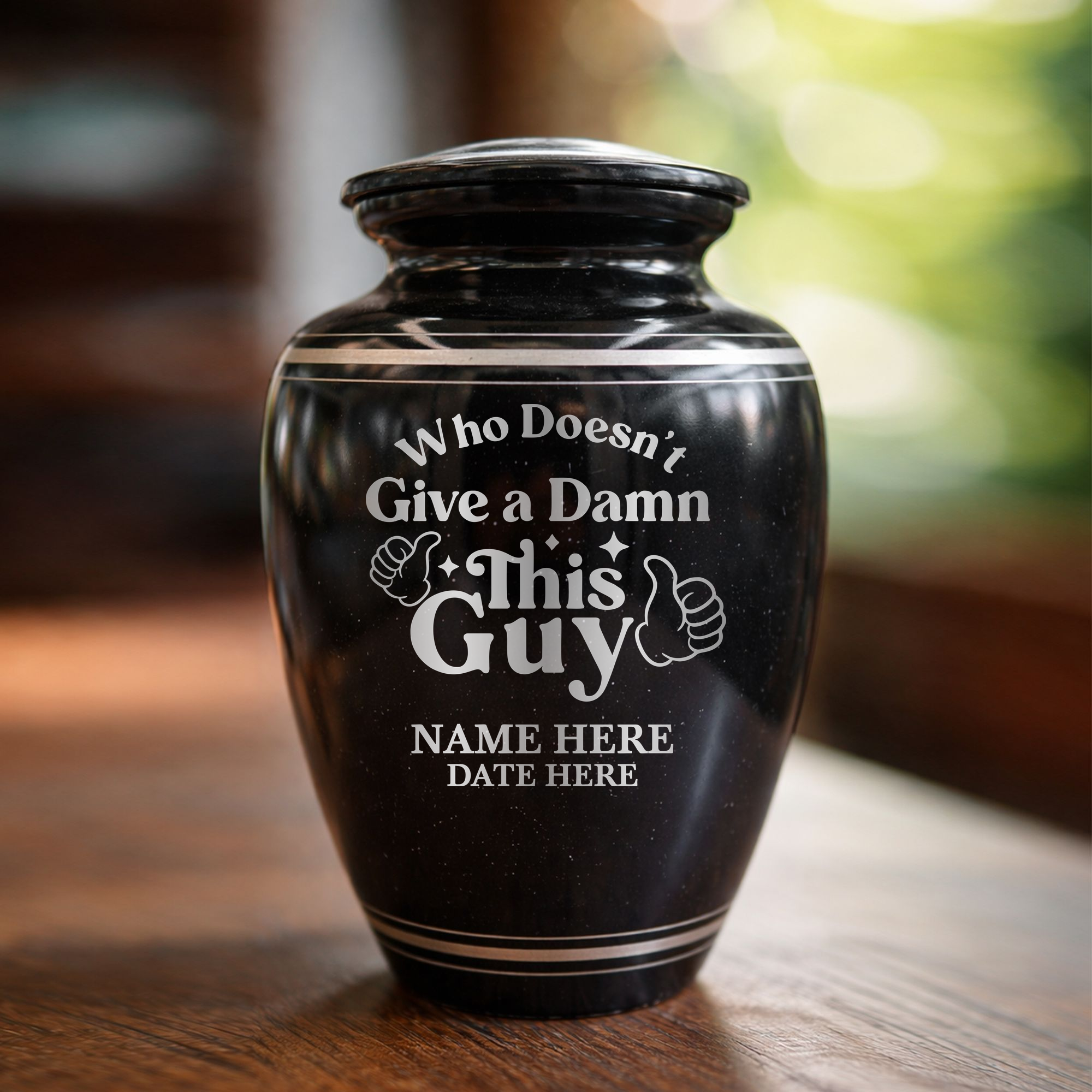 Extra Large Human Cremation Urn - 350 Cubic Inch - Black Spotted Finish with Silver Rim | Dark Humor Collection
