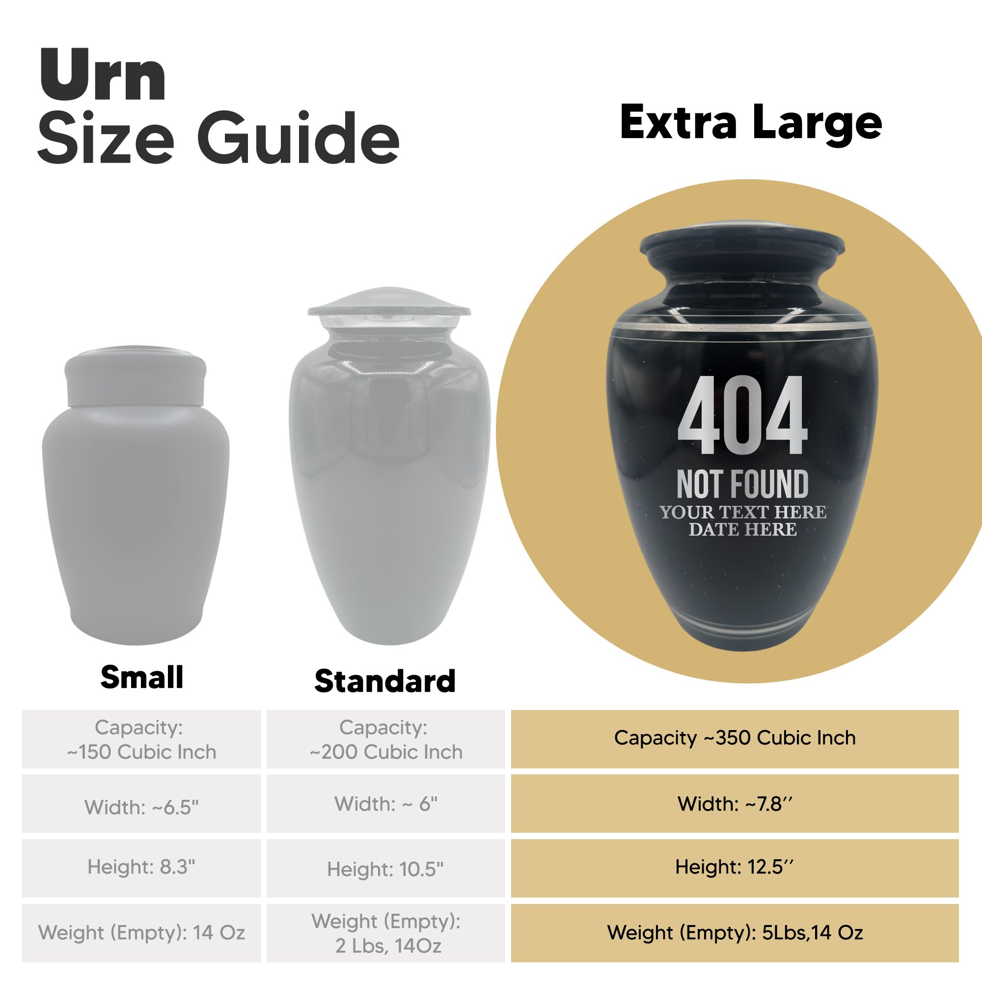 Extra Large Human Cremation Urn - 350 Cubic Inch - Black Spotted Finish with Silver Rim | Tech Humor