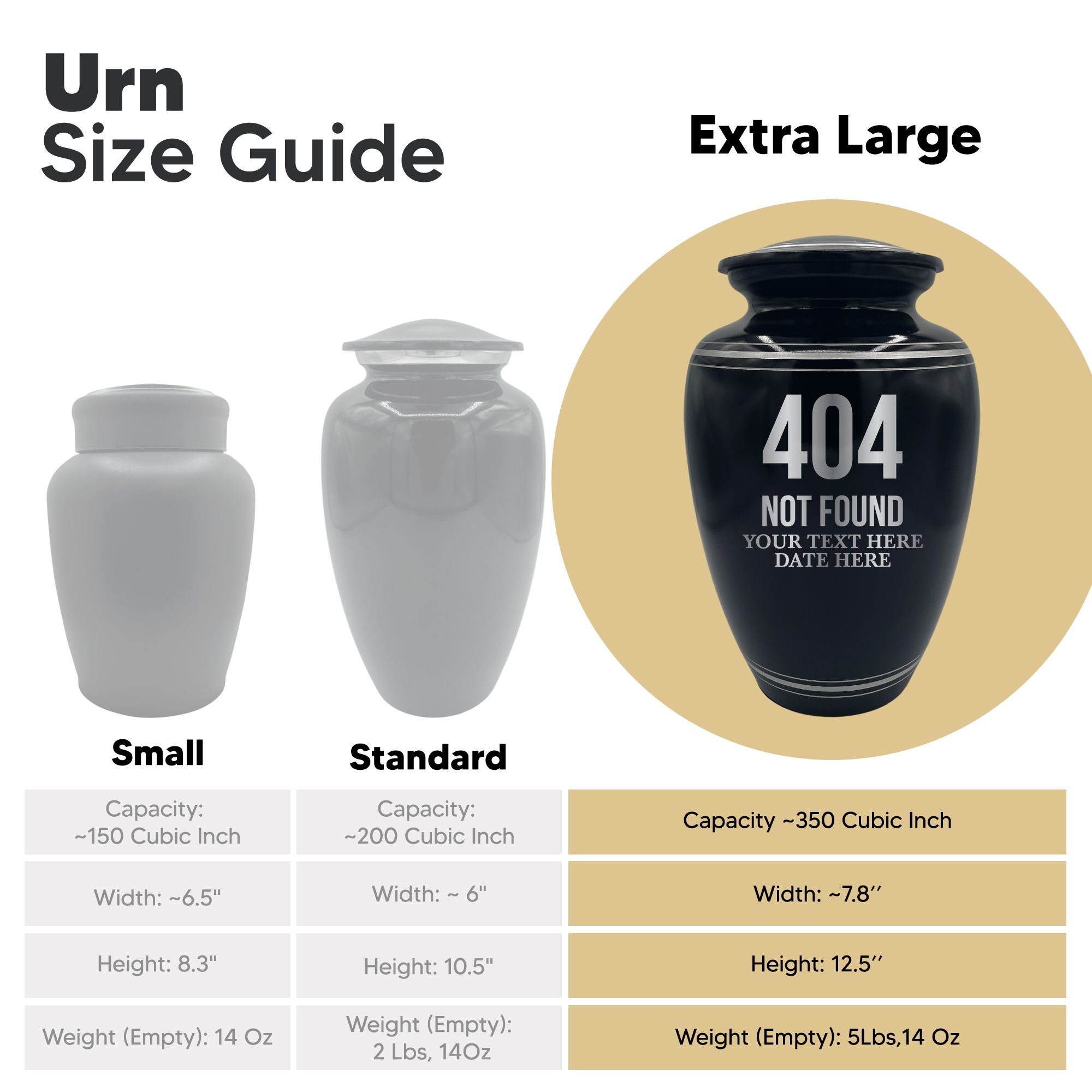 Human Cremation Urn - 350 Cubic Inch Capacity - Black with Silver Rim | Tech Humor
