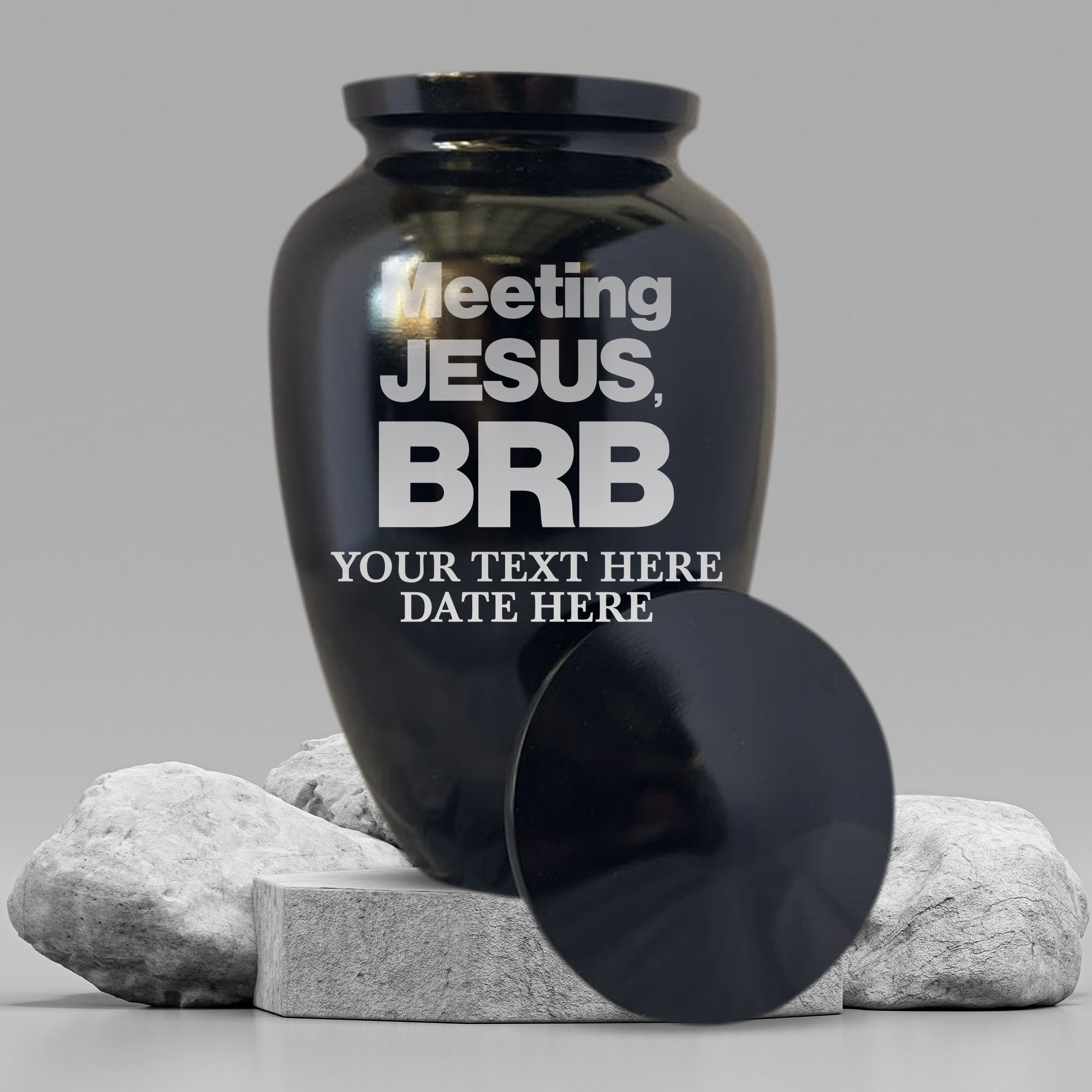Polished Black Aluminum Human Cremation Urn - 200 Cubic Inch | Christian Humor