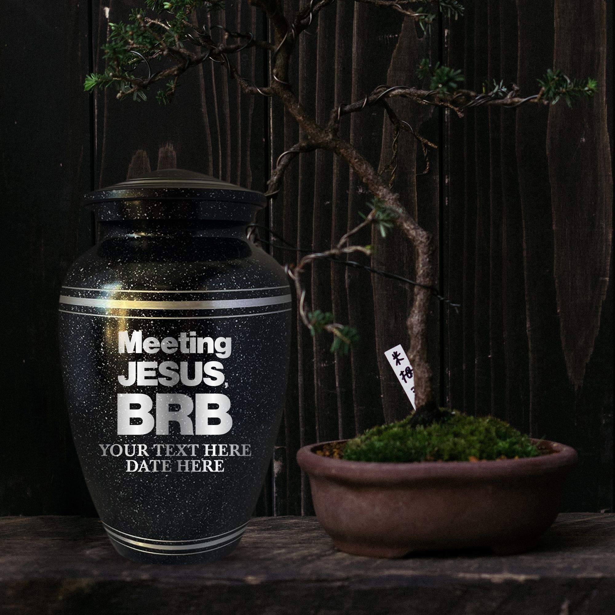 Spotted Black Aluminum with Silver Rim Human Cremation Urn - 200 Cubic Inch | Christian Humor