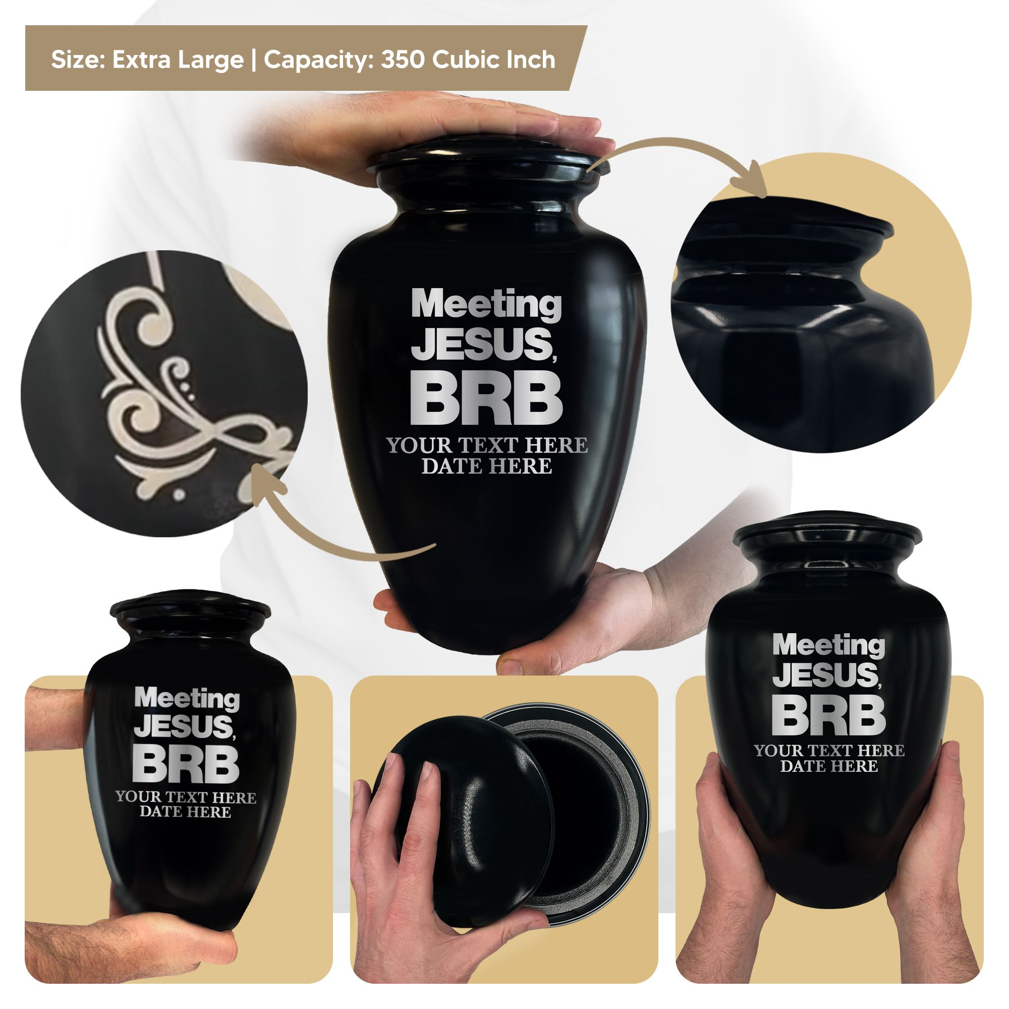 Polished Extra Large Human Cremation Urn 350 Cubic Inch - Engraved Aluminum | Christian Humor