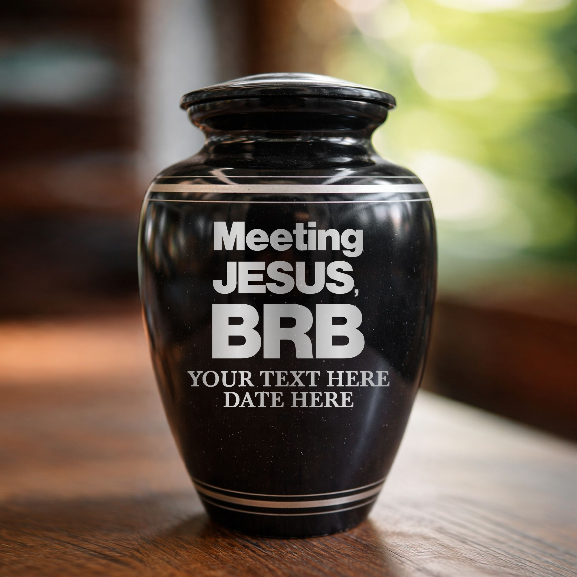 Extra Large Human Cremation Urn - 350 Cubic Inch - Black Spotted Finish with Silver Rim | Christian Humor