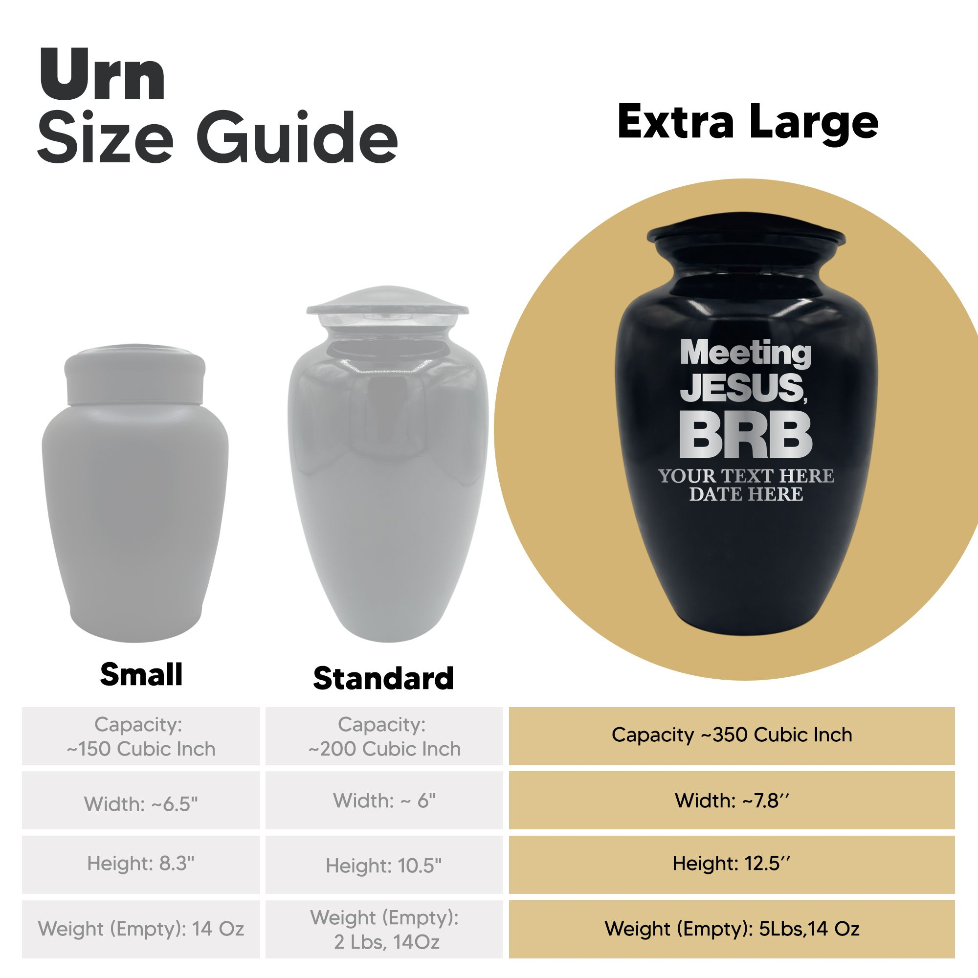 Polished Extra Large Human Cremation Urn 350 Cubic Inch - Engraved Aluminum | Christian Humor