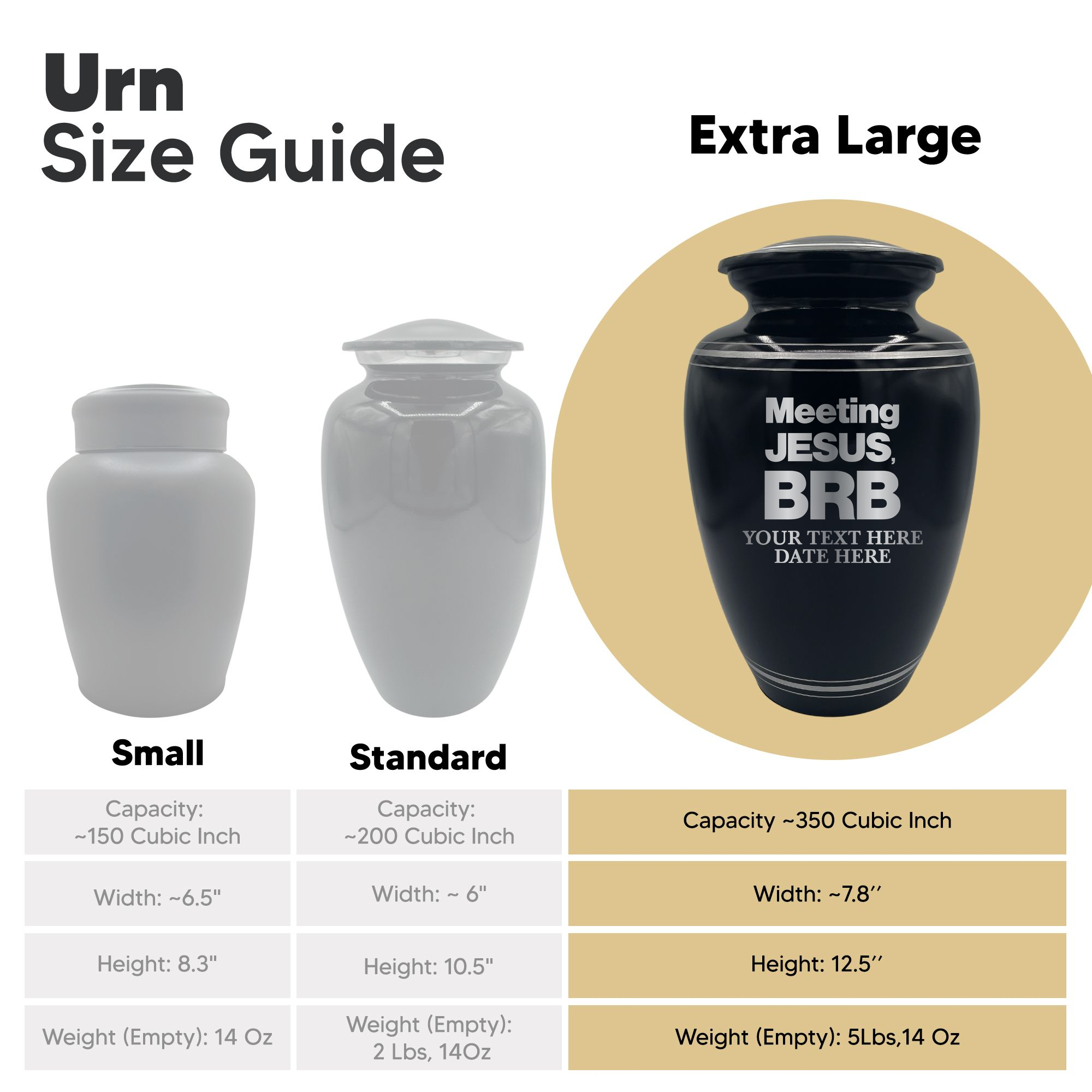 Human Cremation Urn - 350 Cubic Inch Capacity - Black with Silver Rim | Christian Humor