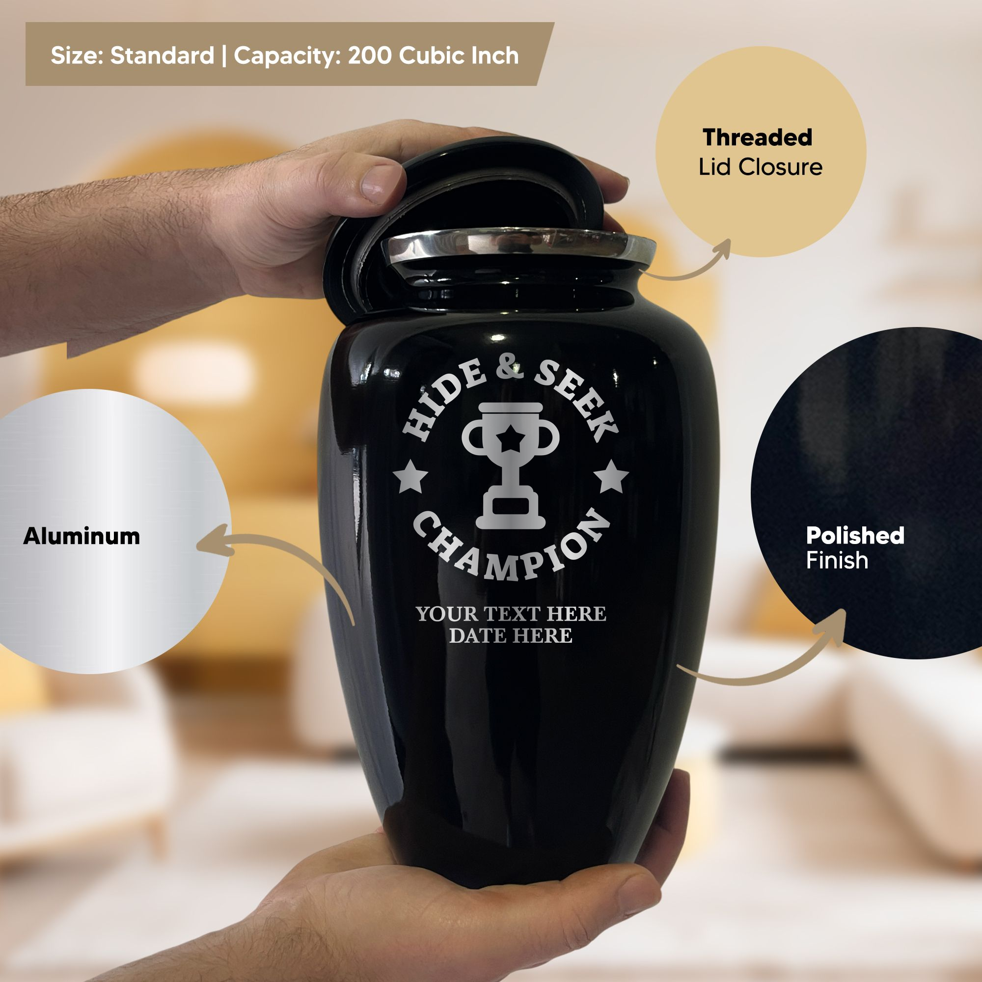 Splendor Human Cremation Urn - 200 Cubic Inch Capacity - Metal | Funny Afterlife Collection