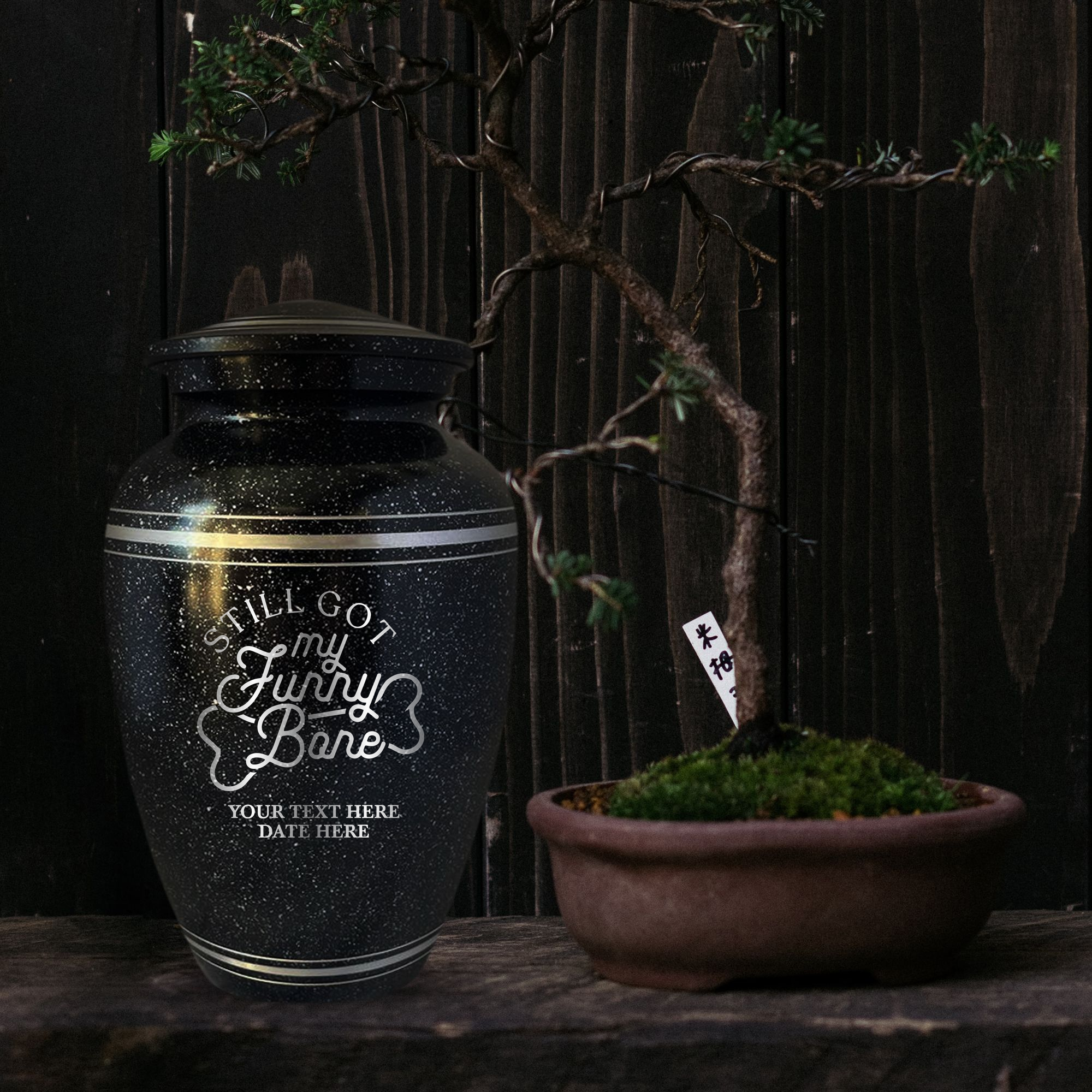 Spotted Black Aluminum with Silver Rim Human Cremation Urn - 200 Cubic Inch | Funny Memorial