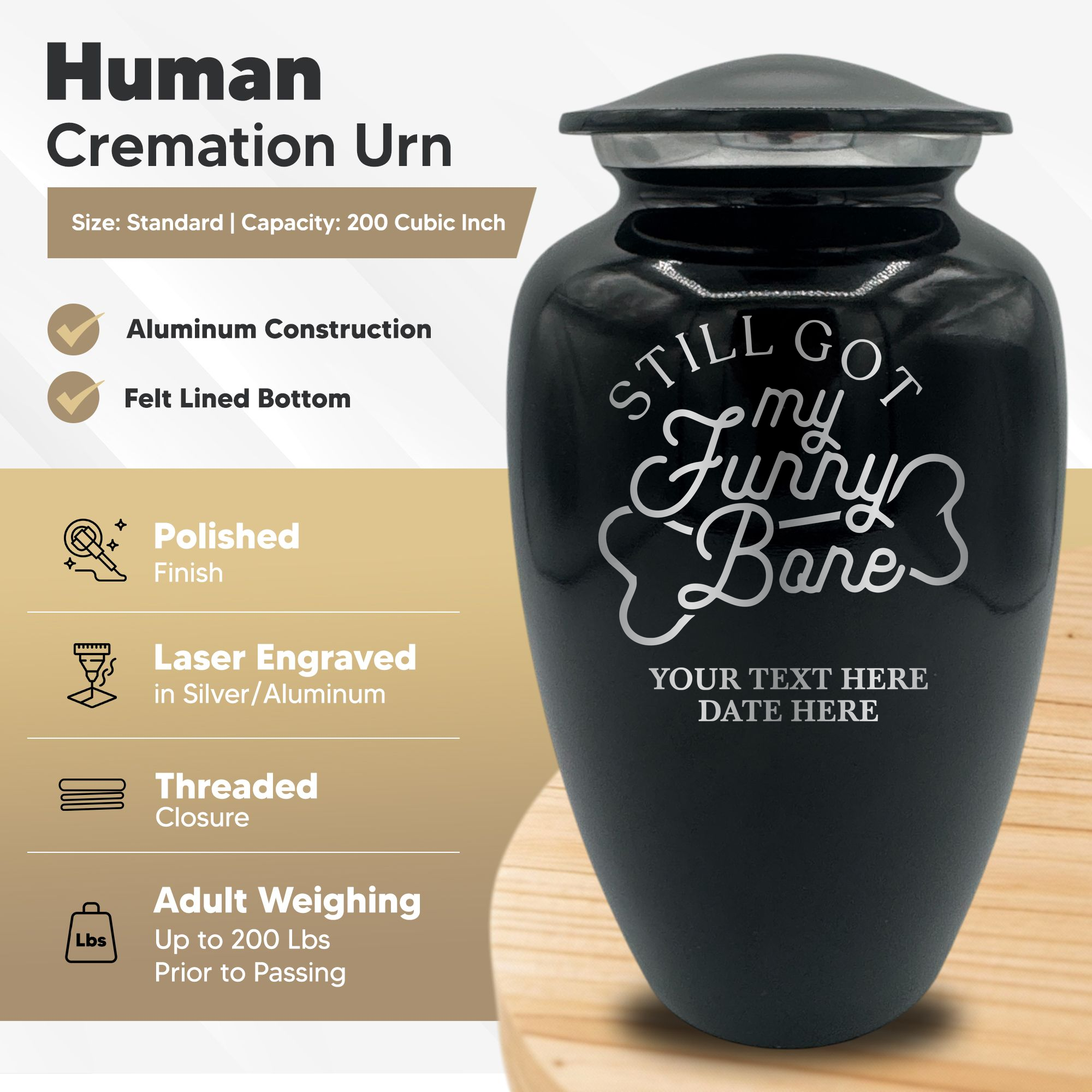 Splendor Human Cremation Urn – 200 Cubic Inch Capacity – Metal | Funny Memorial