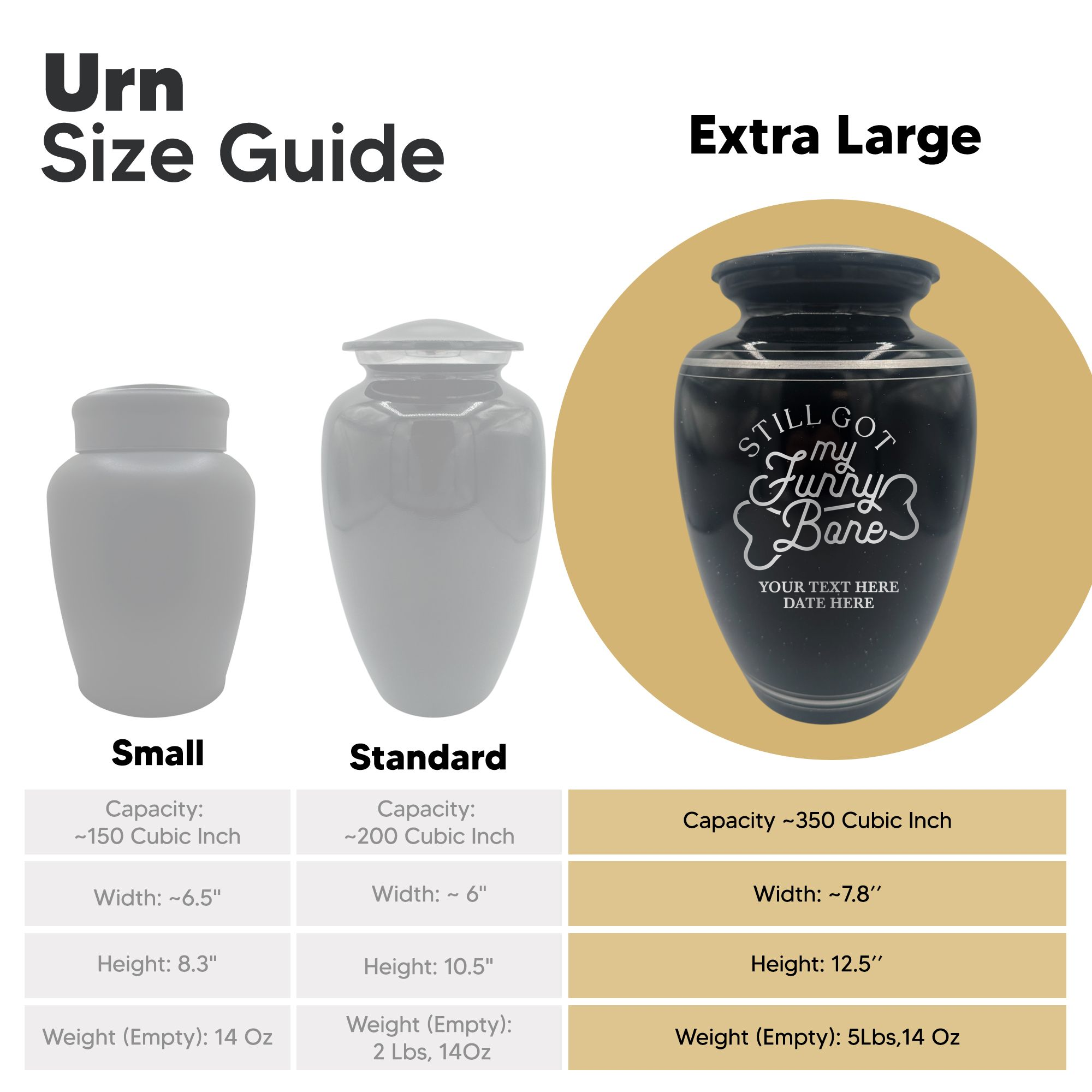 Extra Large Human Cremation Urn - 350 Cubic Inch - Black Spotted Finish with Silver Rim | Funny Memorial