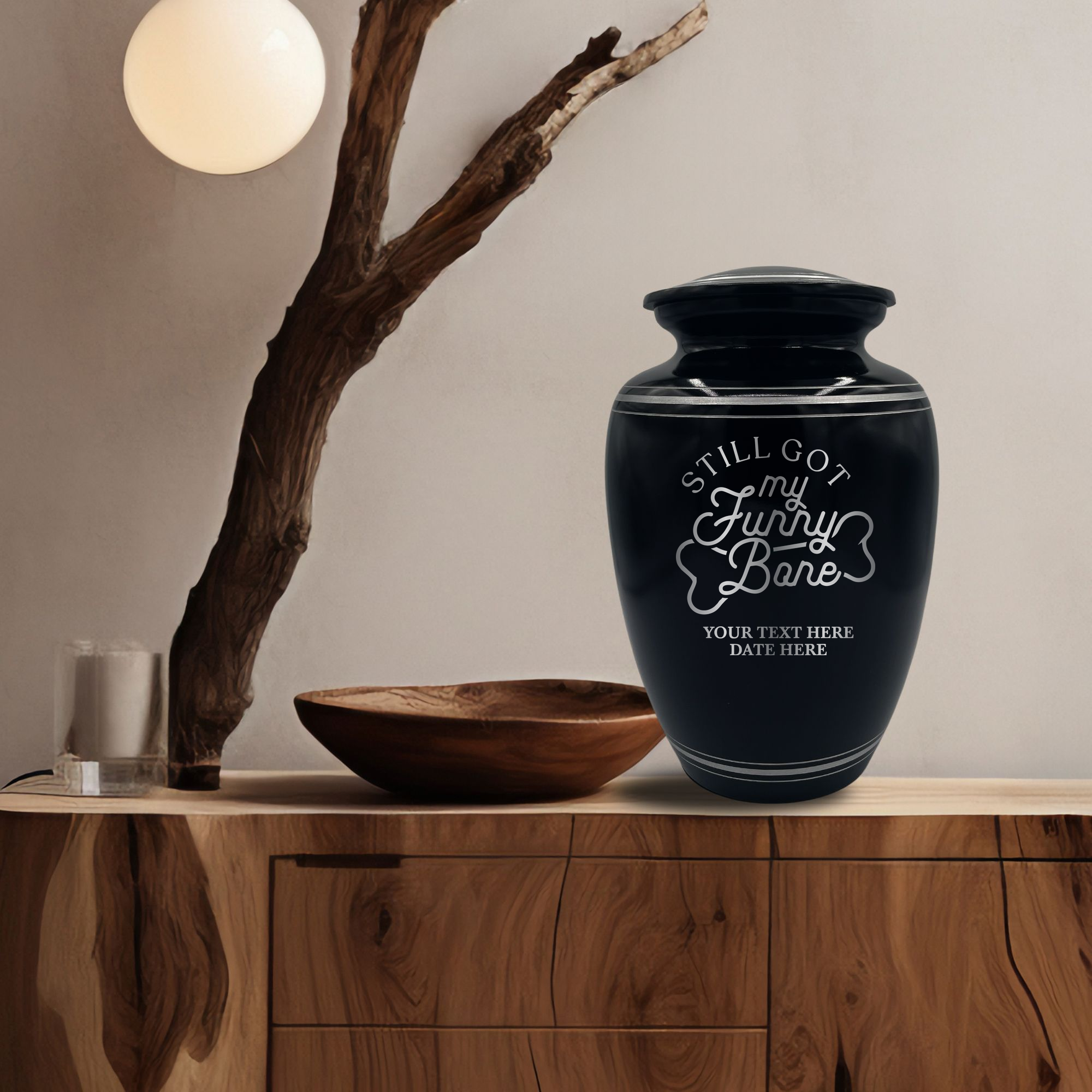Human Cremation Urn - 350 Cubic Inch Capacity - Black with Silver Rim | Funny Memorial