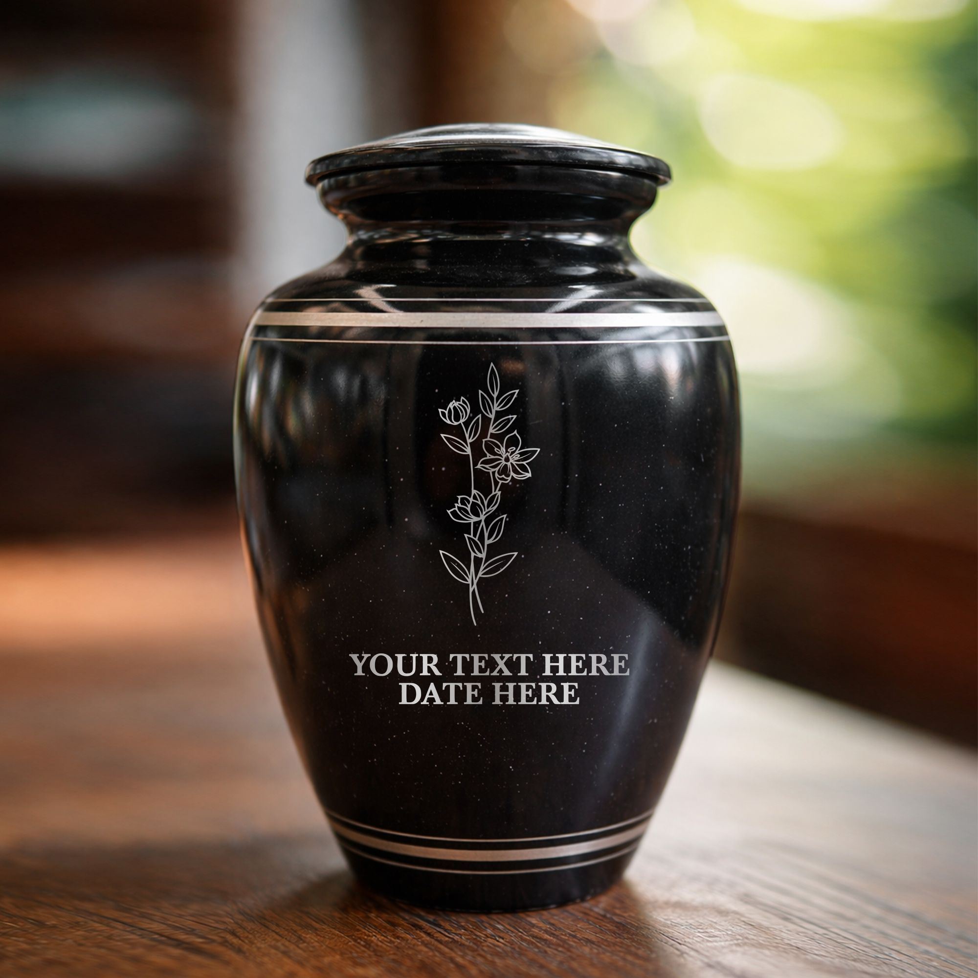 Extra Large Human Cremation Urn - 350 Cubic Inch - Black Spotted Finish with Silver Rim | Floral Memorial Collection 1