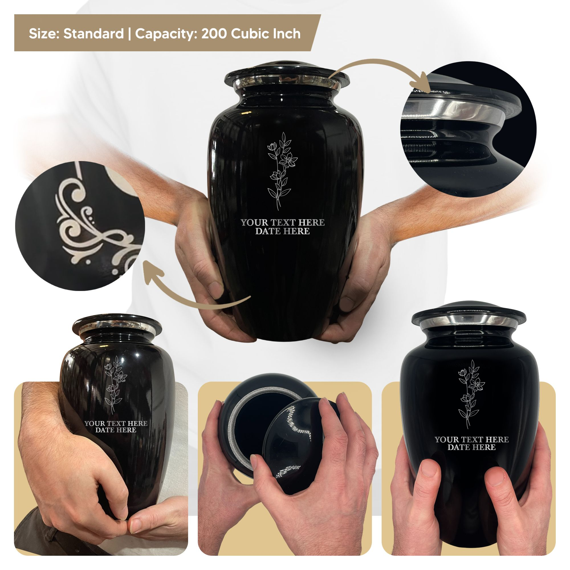 Splendor Human Cremation Urn - 200 Cubic Inch Capacity - Metal | Floral Memorial