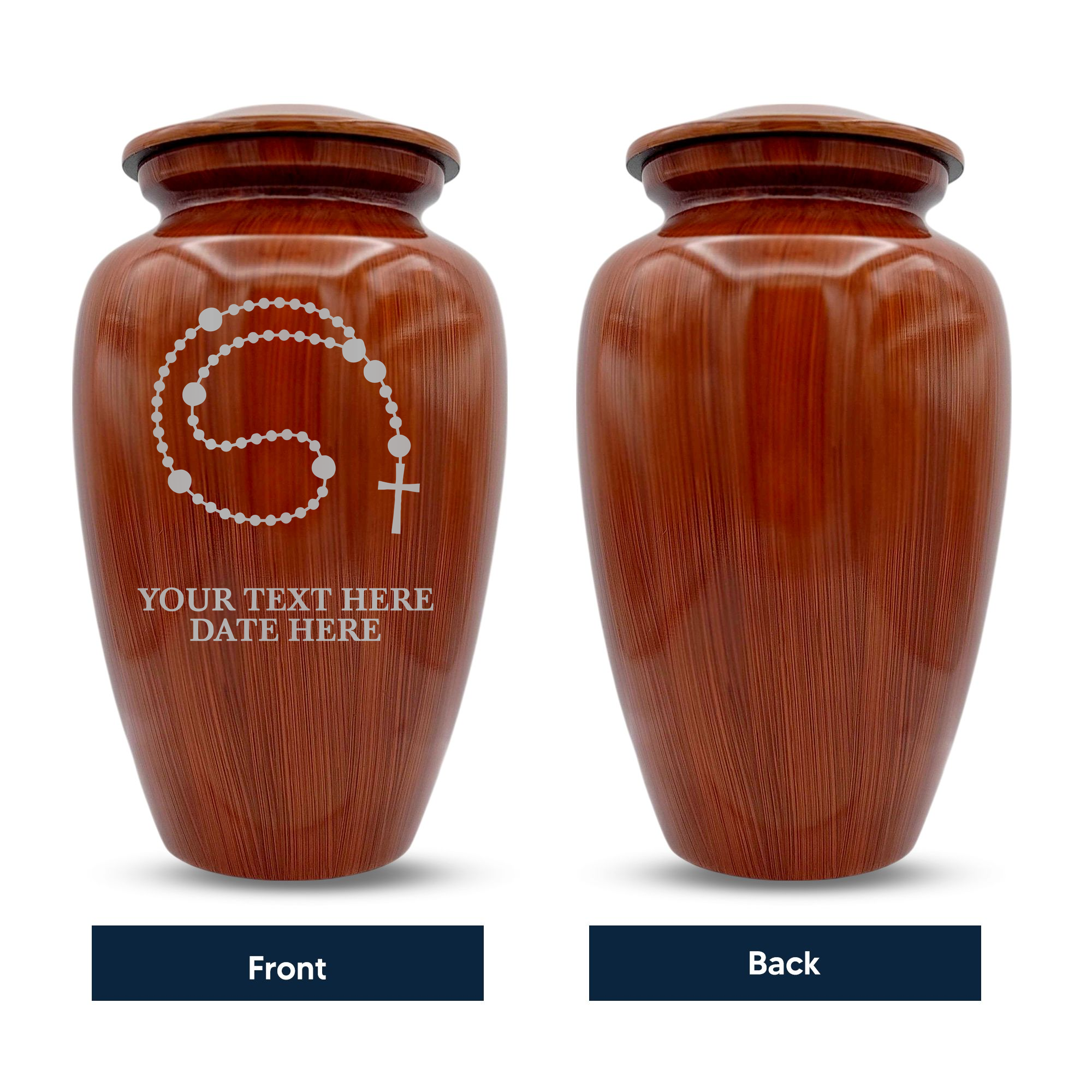 Human Cremation Urn – 200 Cubic Inch – Ingrained Wood Style Finish | Rosary Memorial