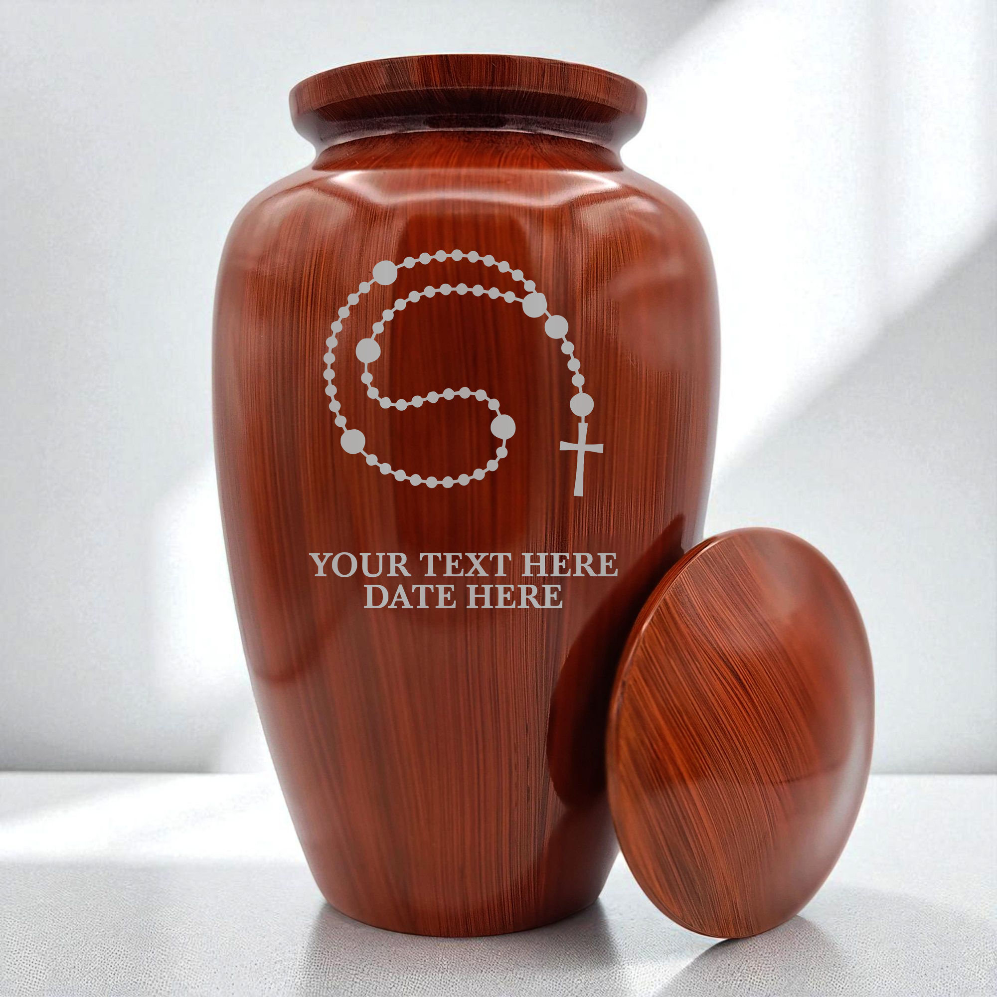 Human Cremation Urn – 200 Cubic Inch – Ingrained Wood Style Finish | Rosary Memorial