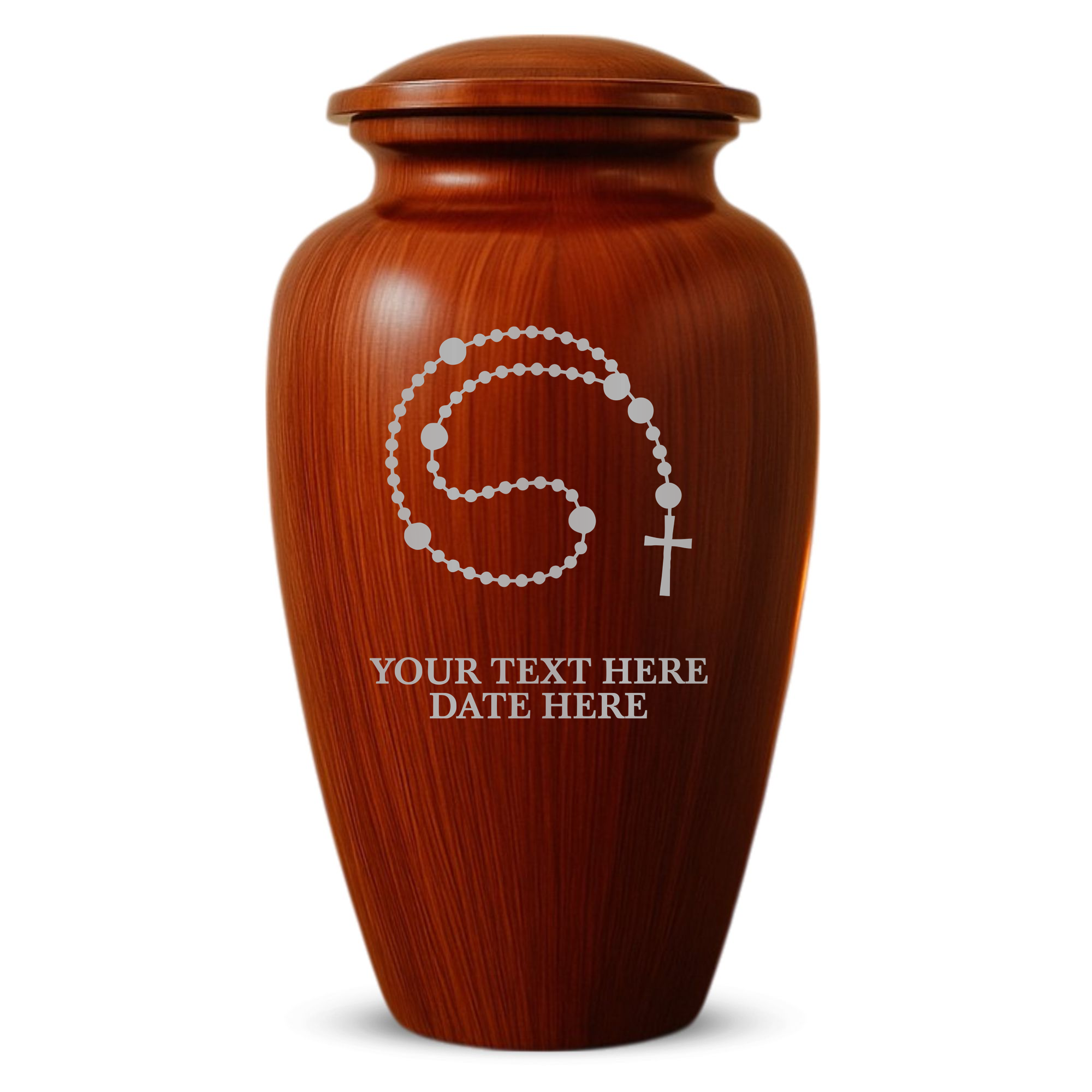 Human Cremation Urn – 200 Cubic Inch – Ingrained Wood Style Finish | Rosary Memorial