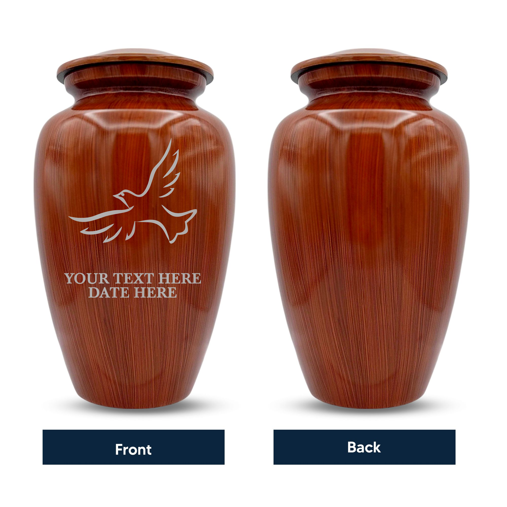 Human Cremation Urn - 200 Cubic Inch - Ingrained Wood Style Finish | Dove Memorial