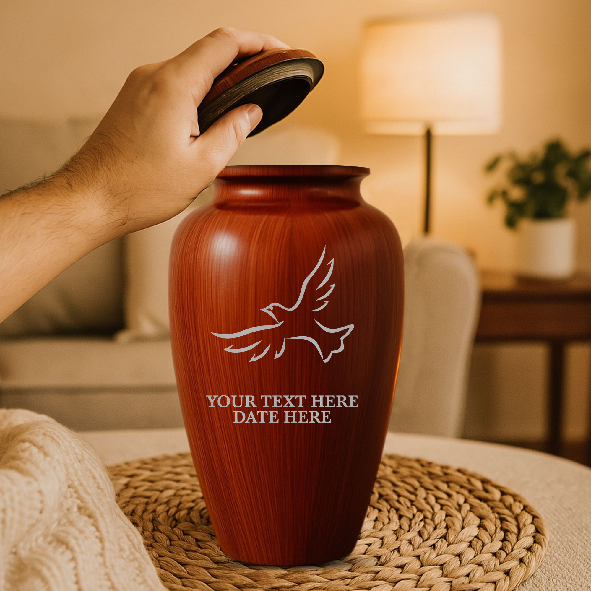 Human Cremation Urn - 200 Cubic Inch - Ingrained Wood Style Finish | Dove Memorial