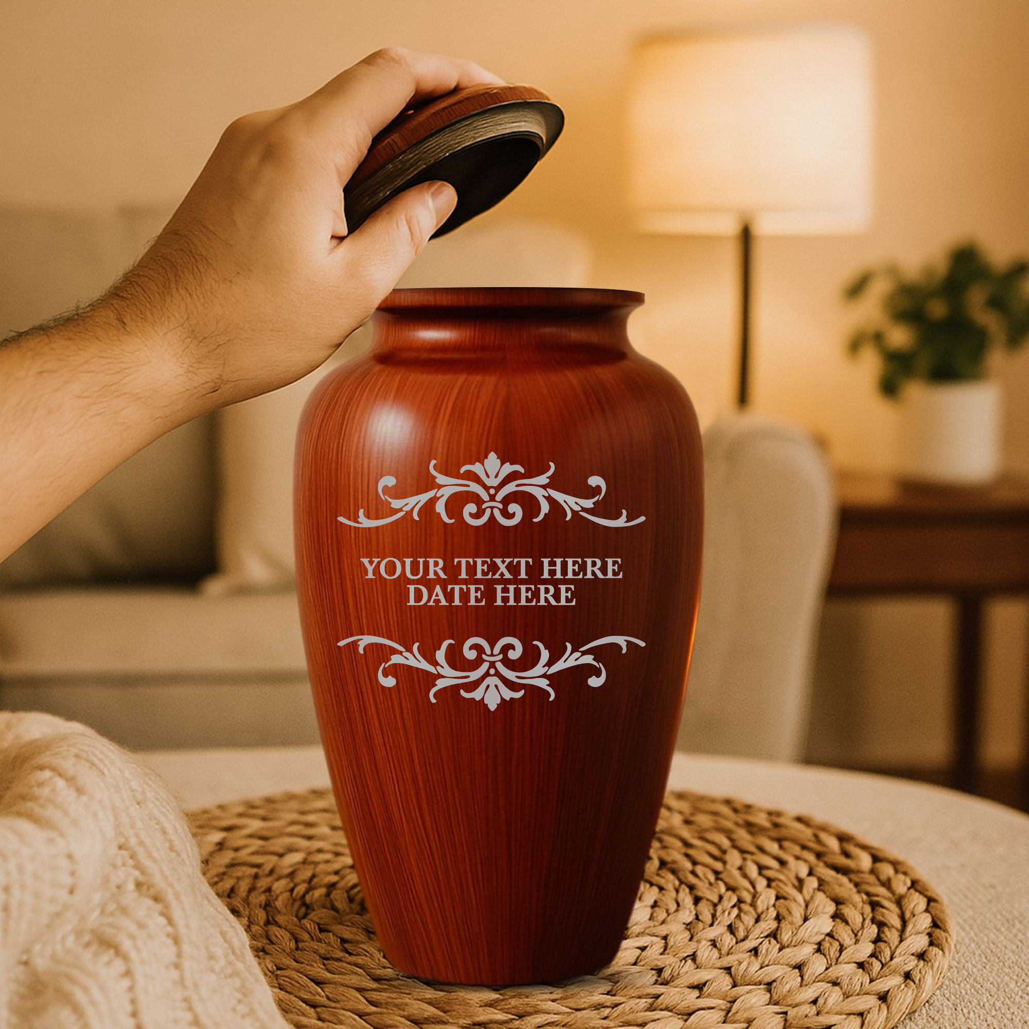 Human Cremation Urn - 200 Cubic Inch - Ingrained Wood Style Finish | Memorial Swirl