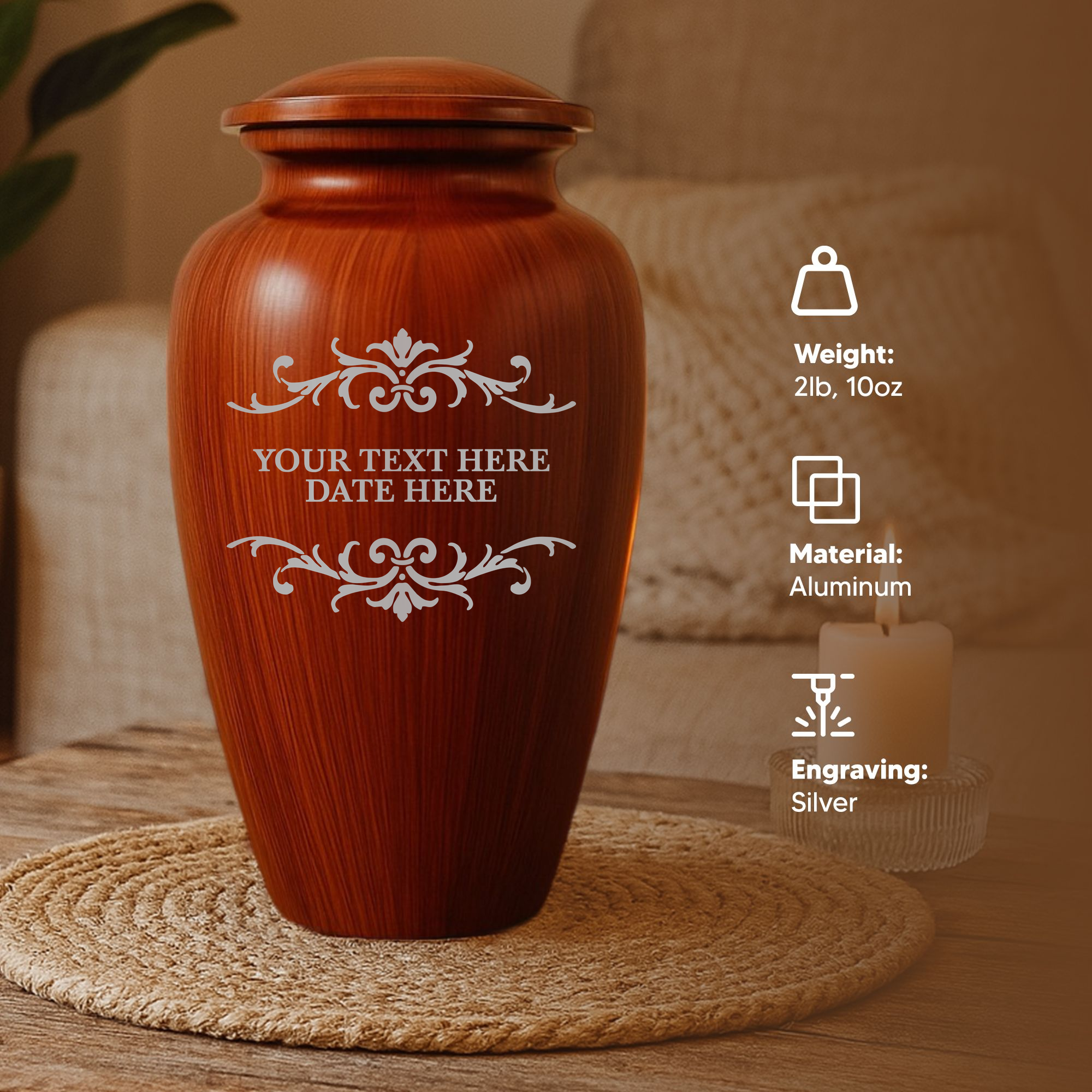 Human Cremation Urn - 200 Cubic Inch - Ingrained Wood Style Finish | Memorial Swirl