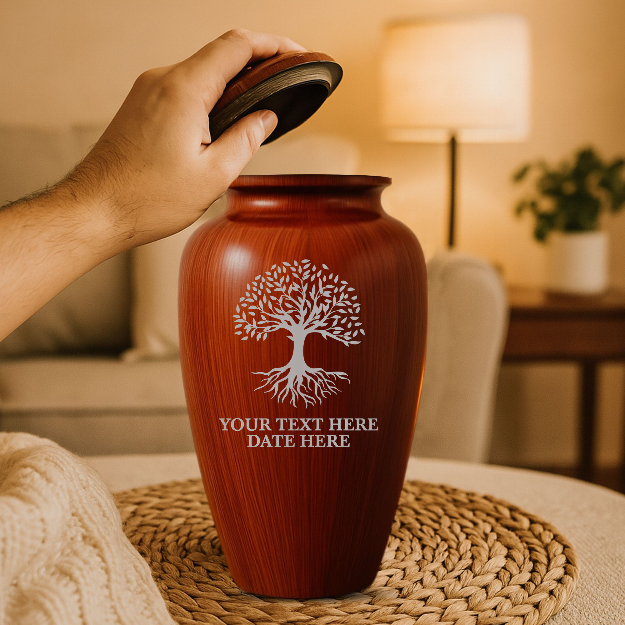 Human Cremation Urn - 200 Cubic Inch - Ingrained Wood Style Finish | Tree of Life
