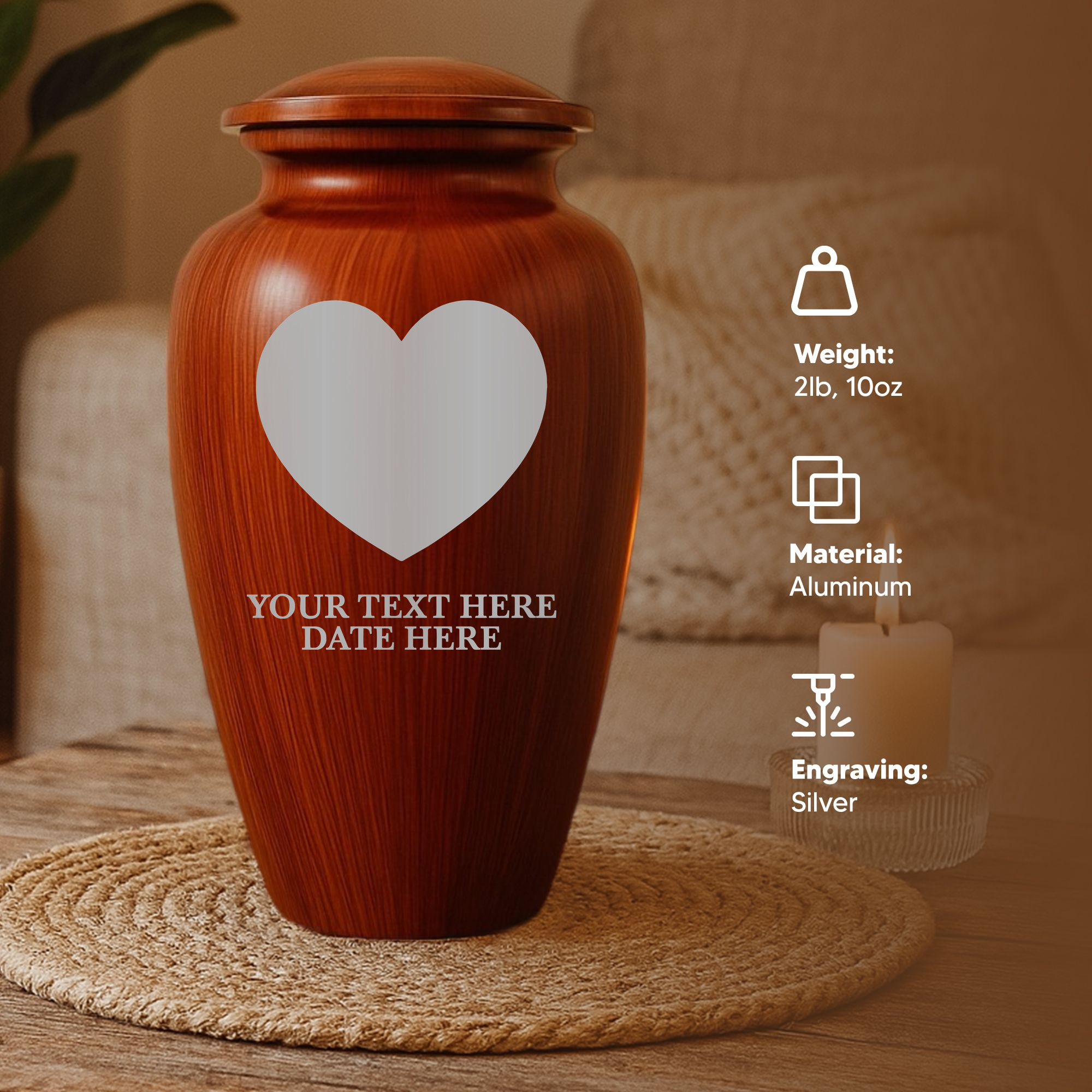 Human Cremation Urn - 200 Cubic Inch - Ingrained Wood Style Finish | Traditional Memorial