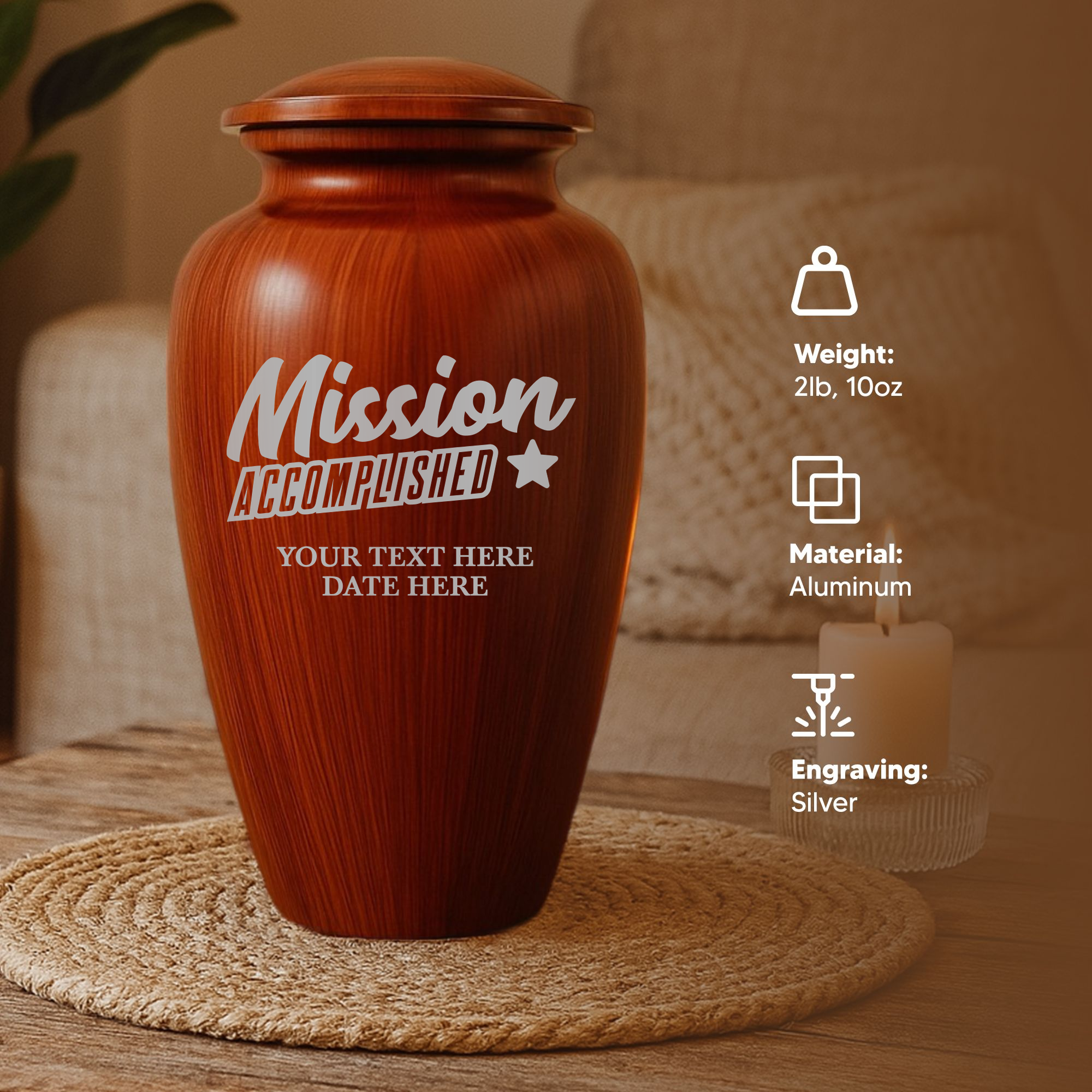 Human Cremation Urn - 200 Cubic Inch - Ingrained Wood Style Finish | Fantasy Memorial