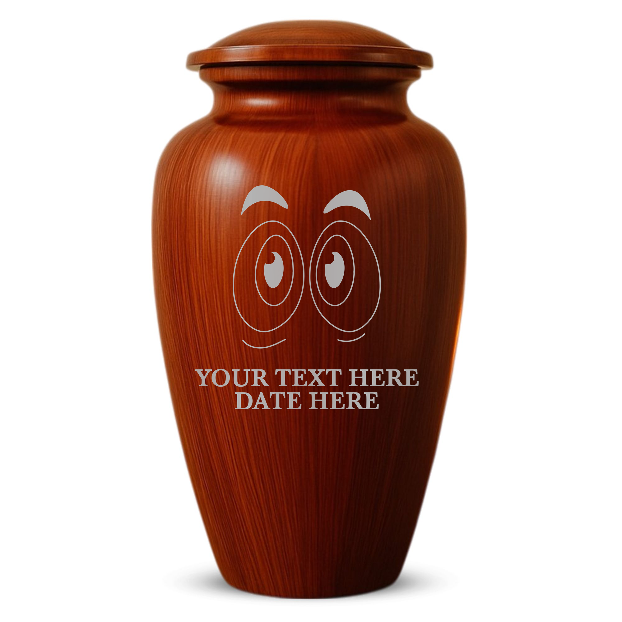 Human Cremation Urn - 200 Cubic Inch - Ingrained Wood Style Finish | Funny Eyes