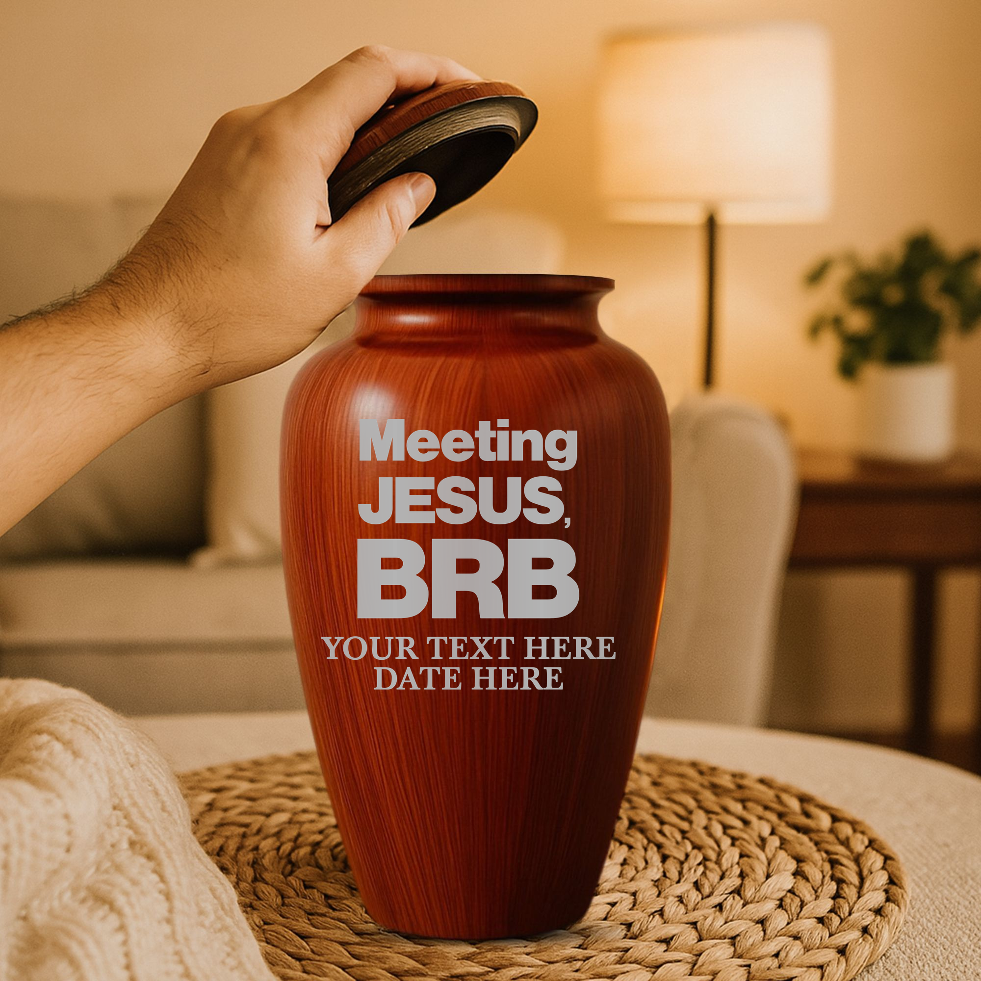 Human Cremation Urn - 200 Cubic Inch - Ingrained Wood Style Finish | Christian Humor