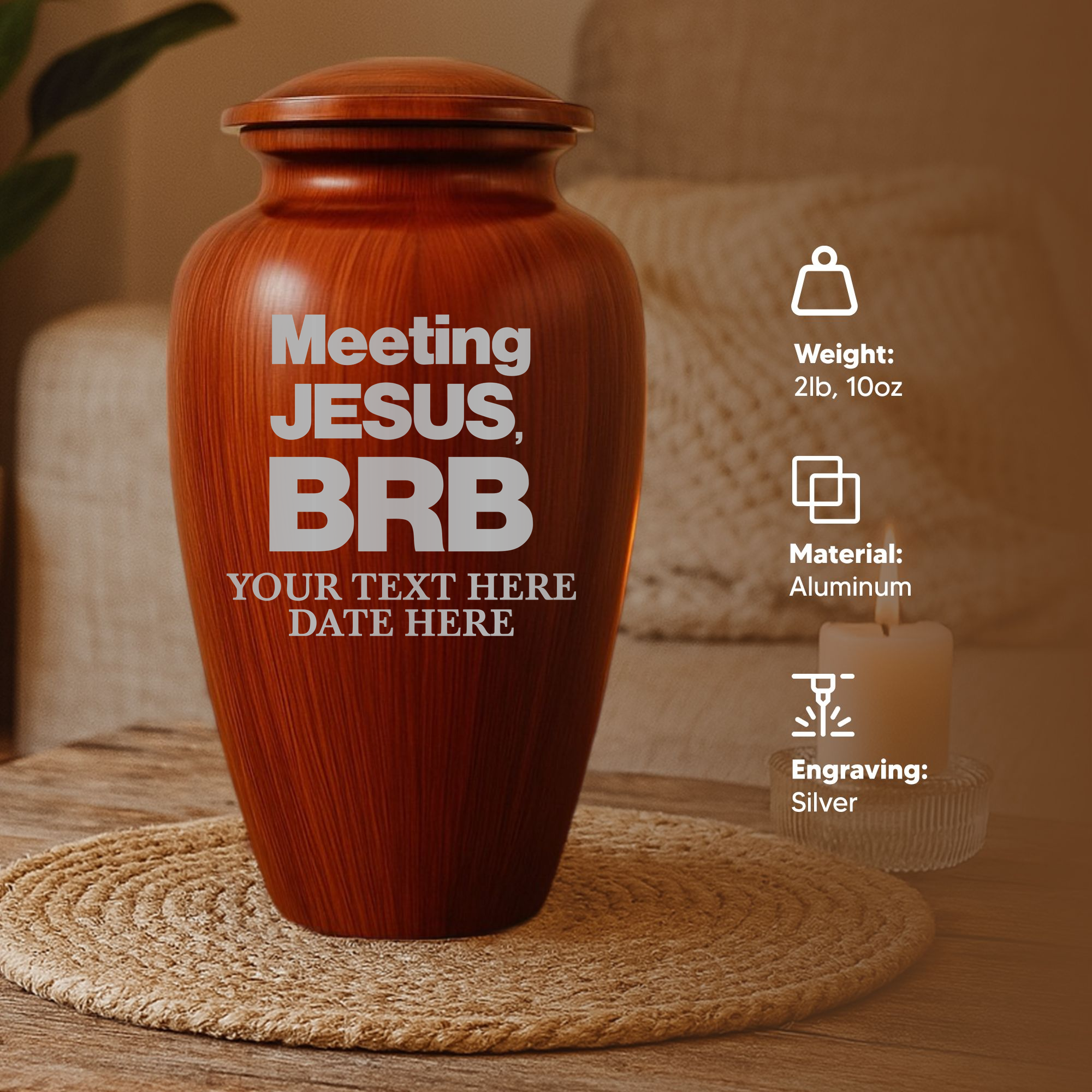 Human Cremation Urn - 200 Cubic Inch - Ingrained Wood Style Finish | Christian Humor