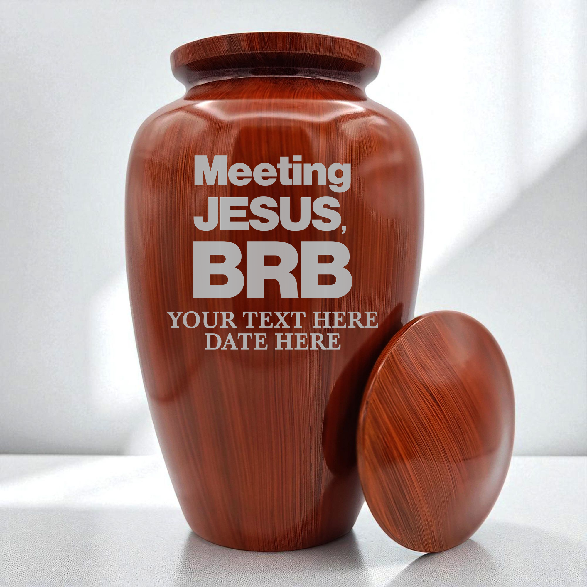Human Cremation Urn - 200 Cubic Inch - Ingrained Wood Style Finish | Christian Humor