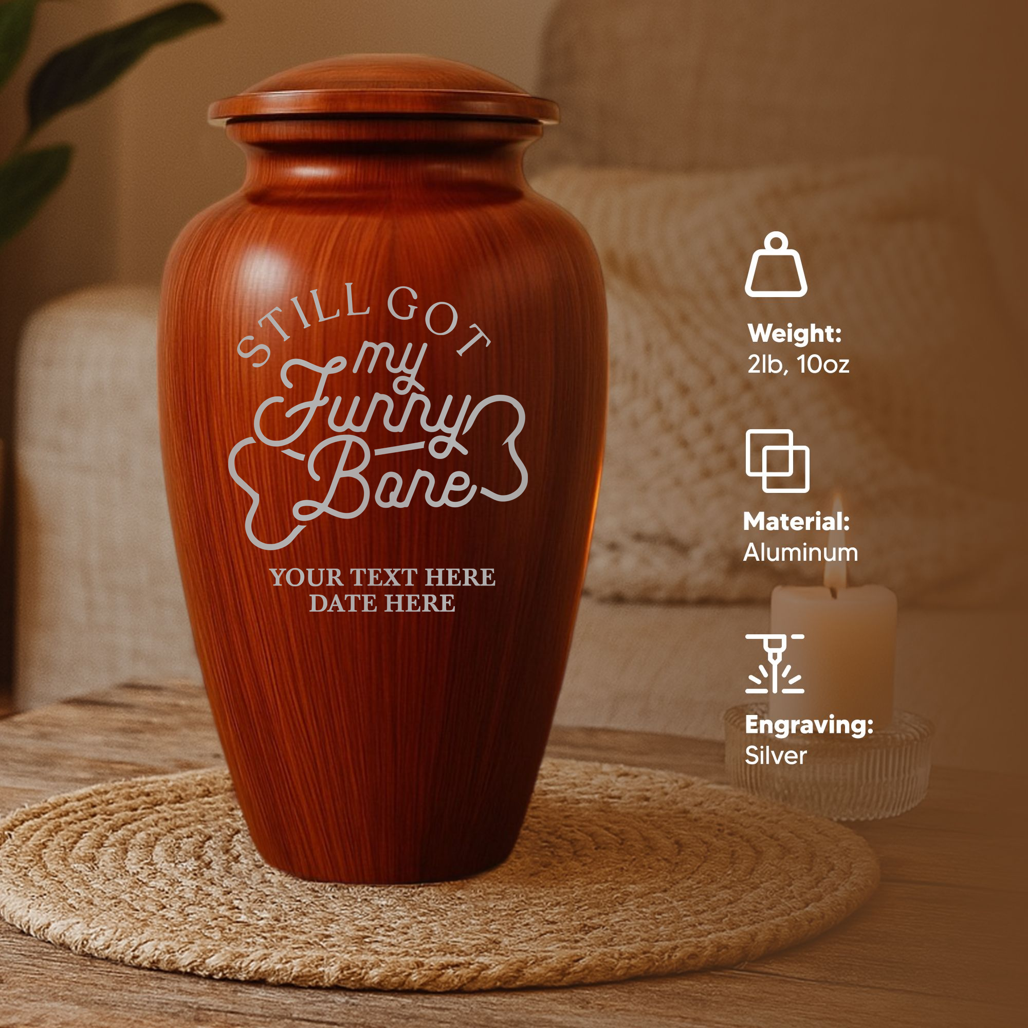 Human Cremation Urn - 200 Cubic Inch - Ingrained Wood Style Finish | Funny Memorial