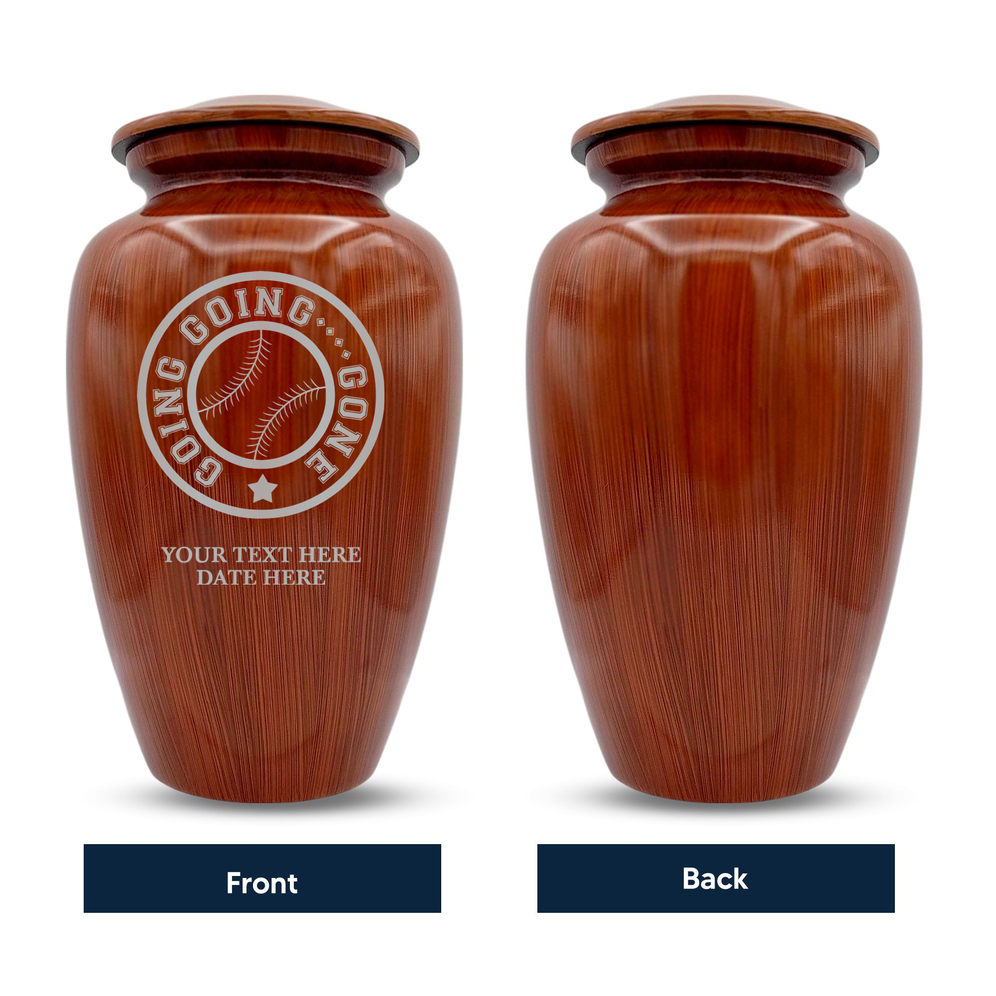 Human Cremation Urn - 200 Cubic Inch - Ingrained Wood Style Finish | Funny Baseball