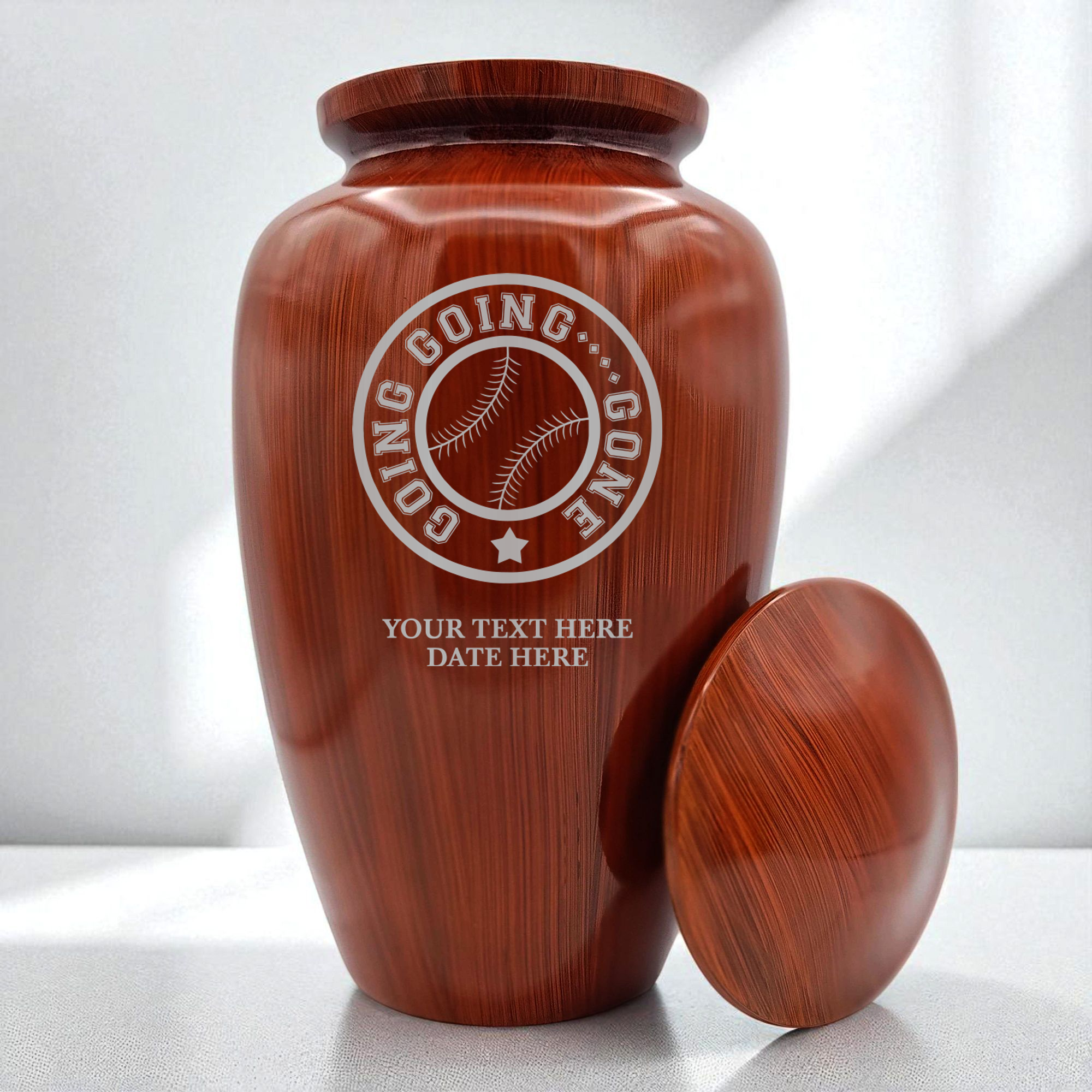 Human Cremation Urn - 200 Cubic Inch - Ingrained Wood Style Finish | Funny Baseball