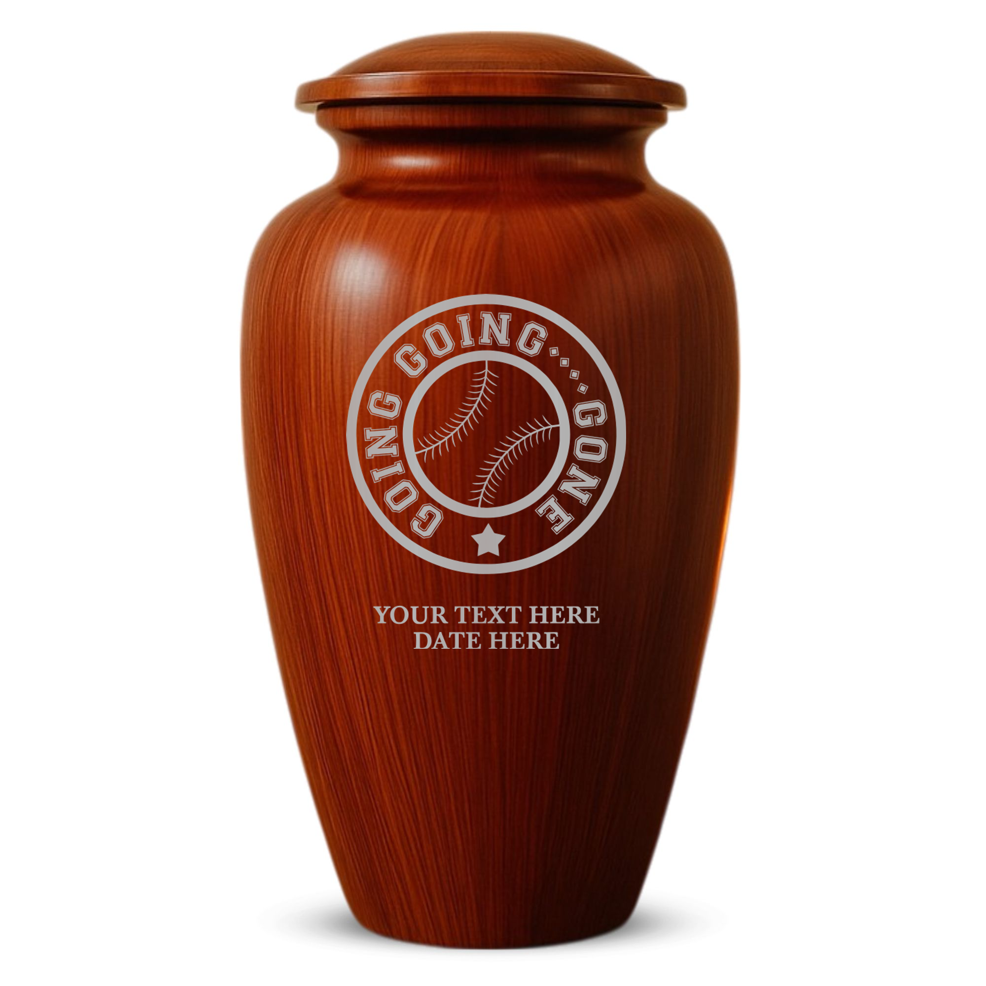 Human Cremation Urn - 200 Cubic Inch - Ingrained Wood Style Finish | Funny Baseball