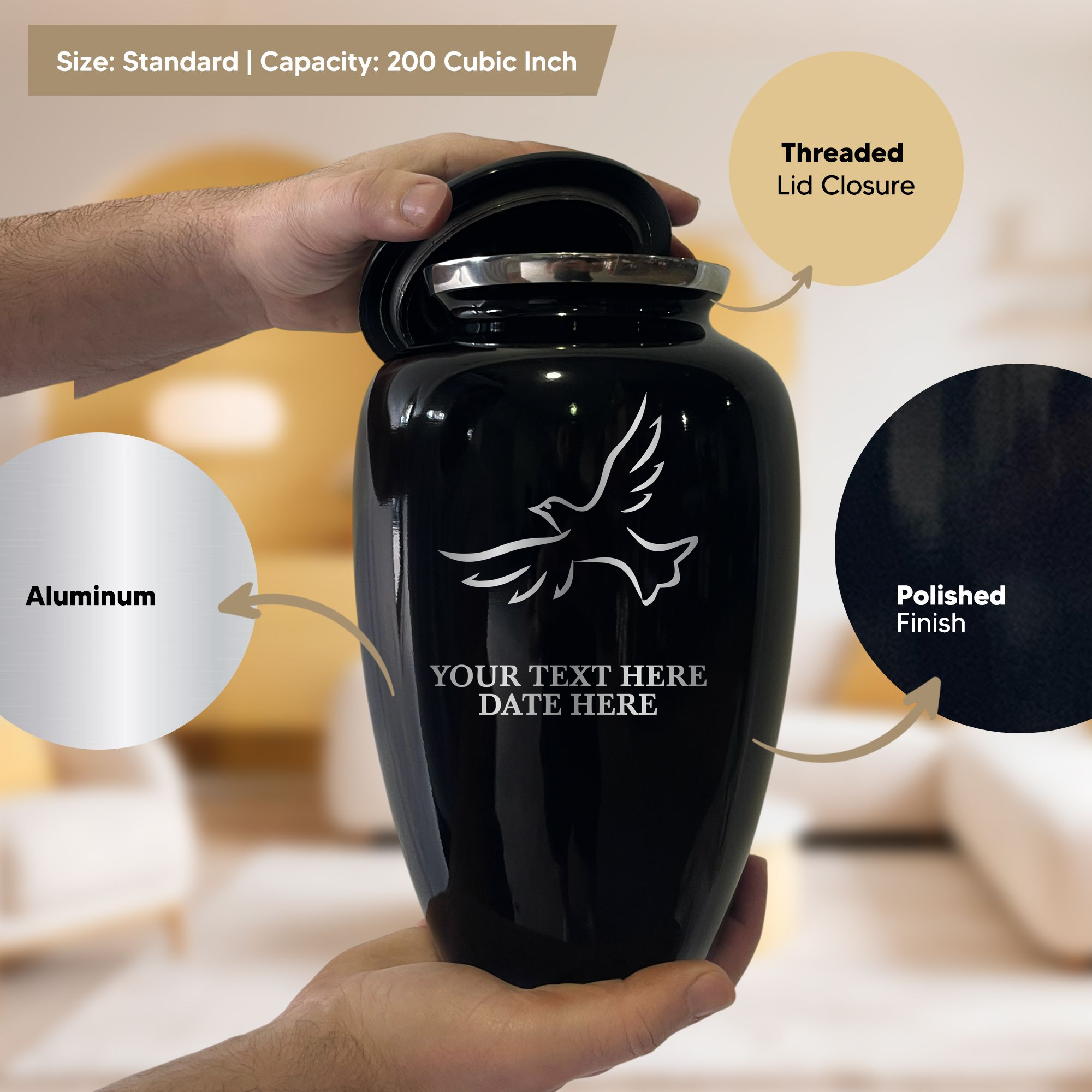 Splendor Human Cremation Urn - 200 Cubic Inch Capacity - Metal | Dove Memorial