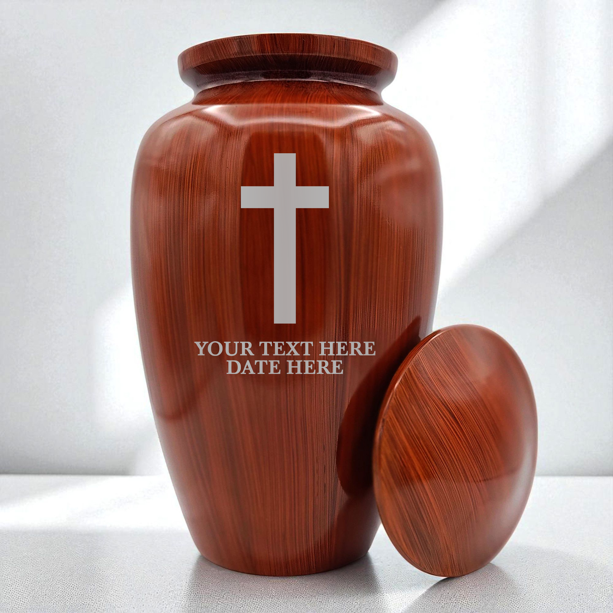 Human Cremation Urn - 200 Cubic Inch - Ingrained Wood Style Finish | Cross Design Collection 1