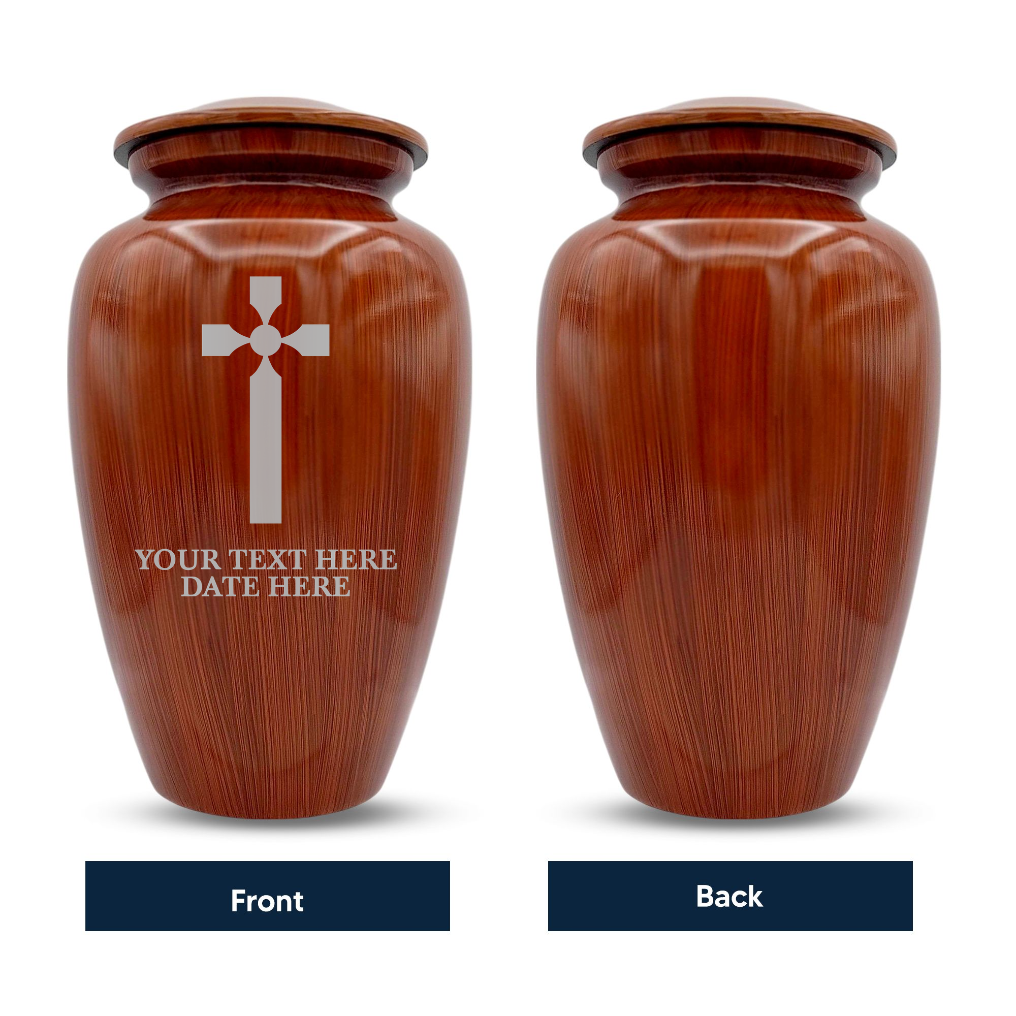 Human Cremation Urn - 200 Cubic Inch - Ingrained Wood Style Finish | Cross Design Collection