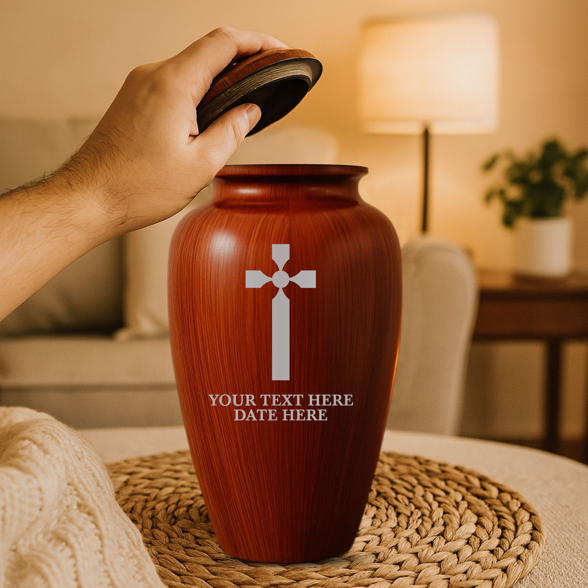Human Cremation Urn - 200 Cubic Inch - Ingrained Wood Style Finish | Cross Design Collection