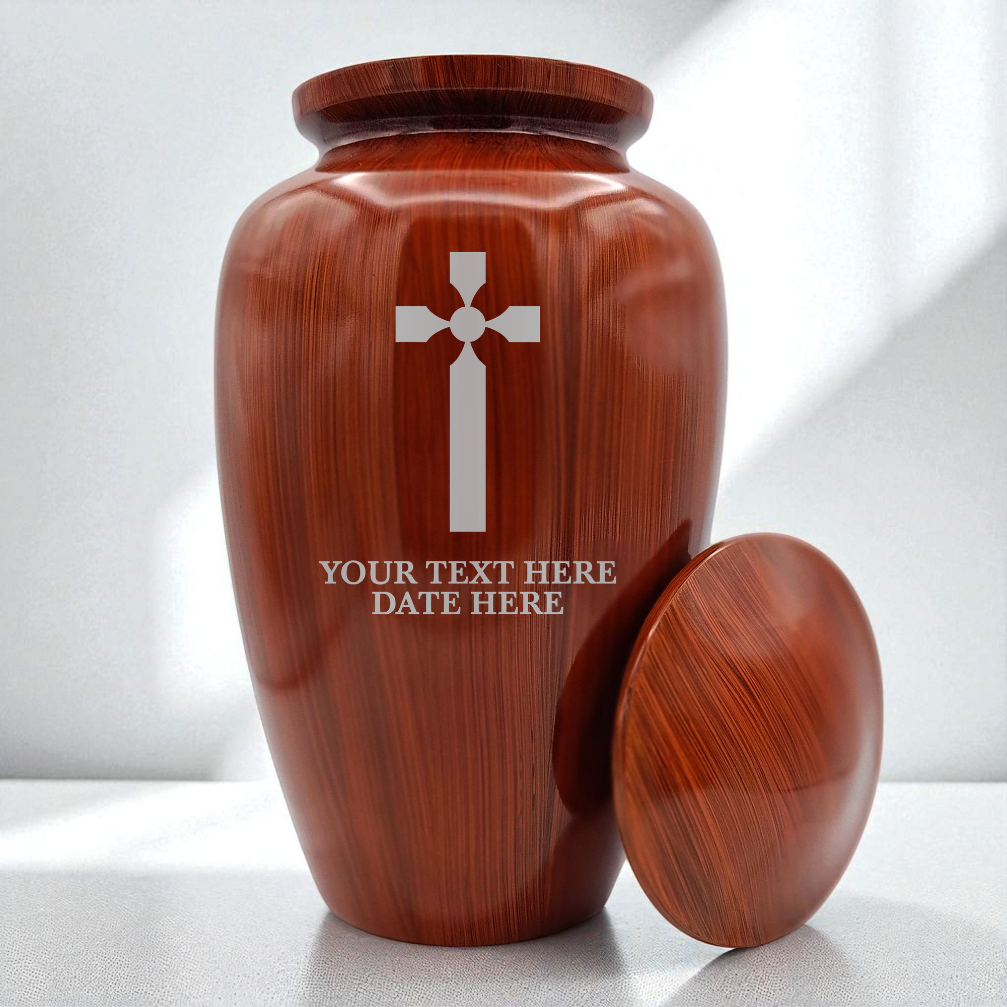 Human Cremation Urn - 200 Cubic Inch - Ingrained Wood Style Finish | Cross Design Collection